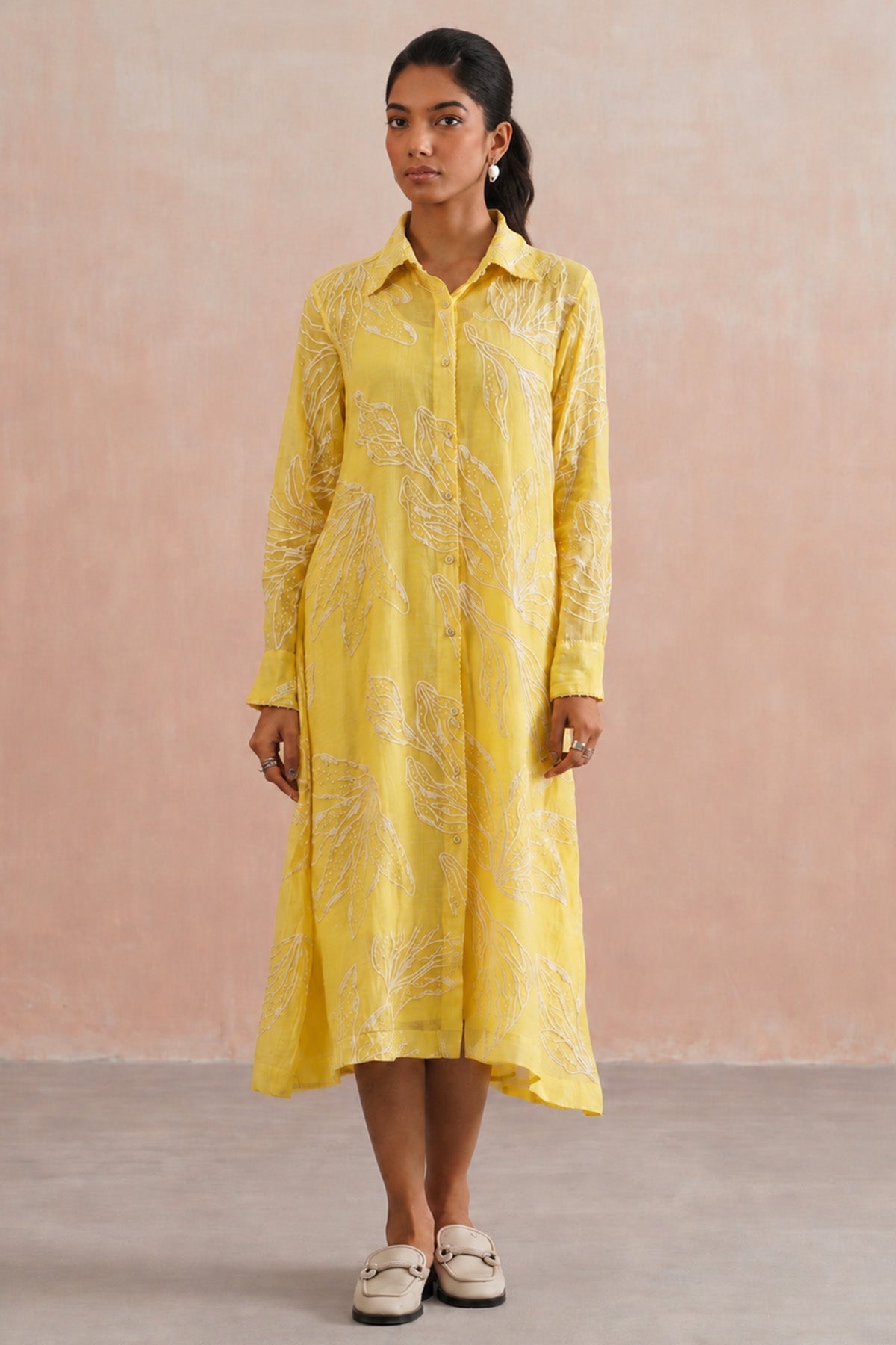 Buy Yellow Mul Chanderi Midi Dress for women by Ugna by Unnati online available at scrollnshops