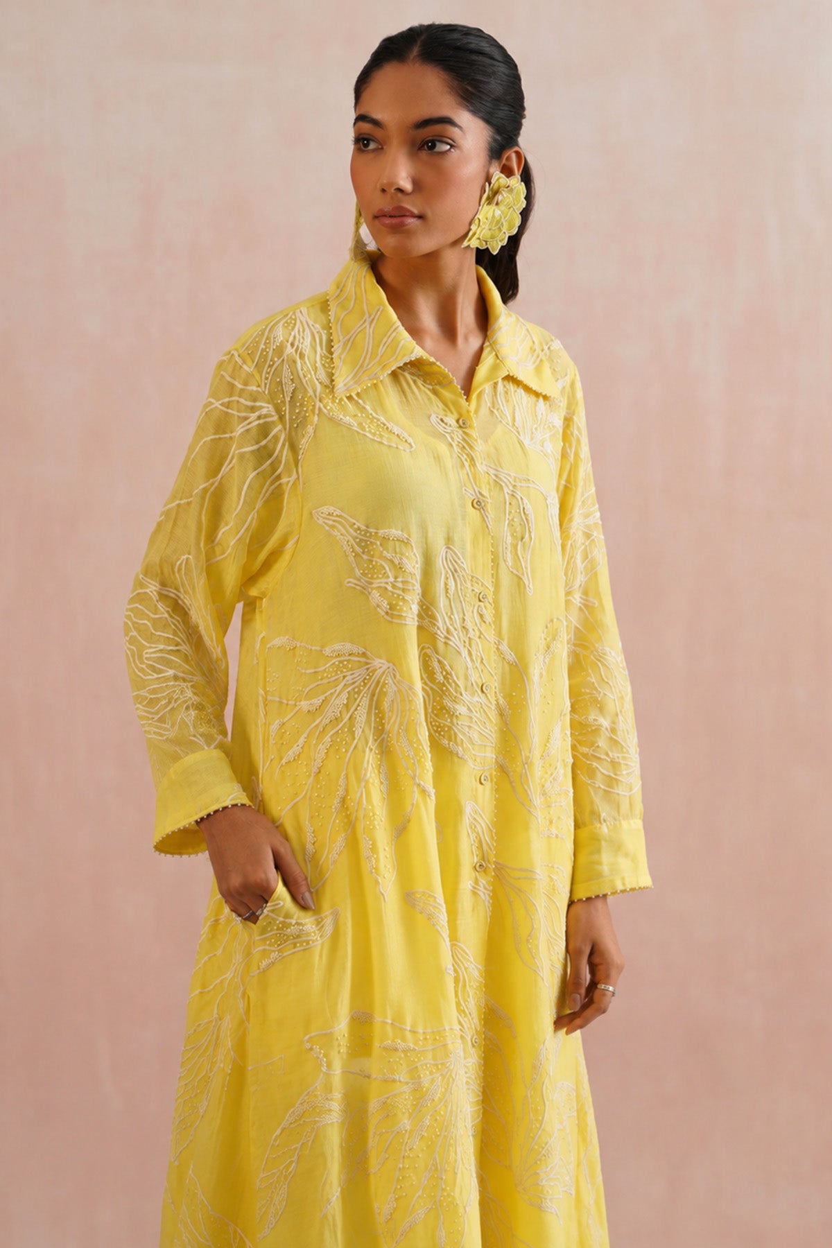 Yellow Mul Chanderi Midi Dress