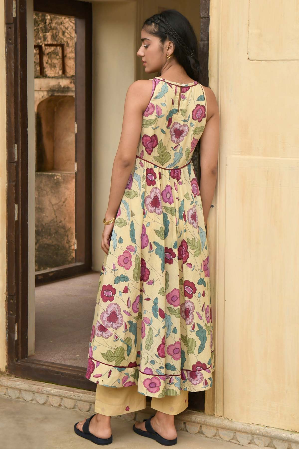 Yellow Mulmul Printed Kurta Set