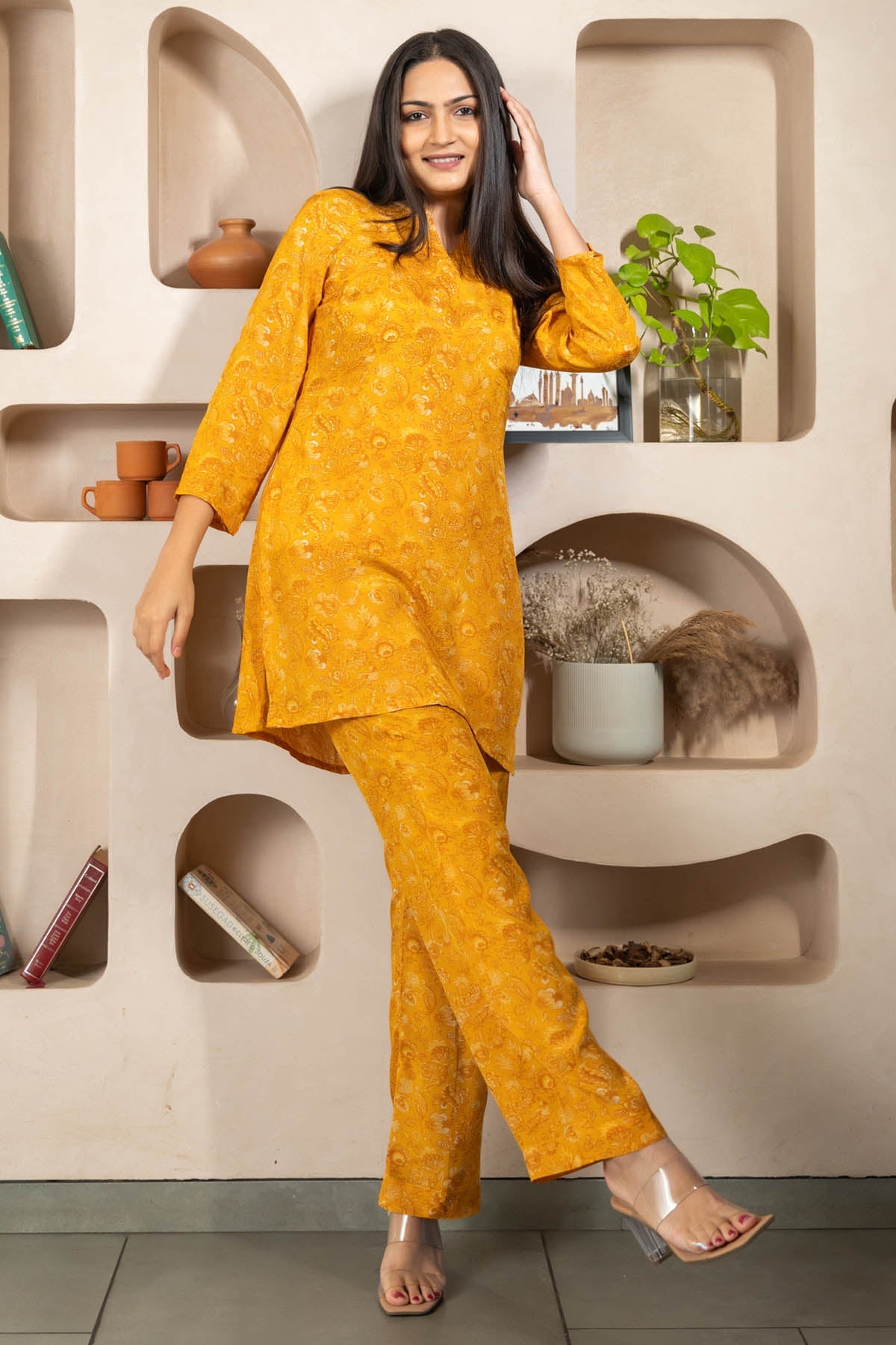 Eesha Gupta Yellow Muslin Cotton Co-ord Set for women online at ScrollnShops