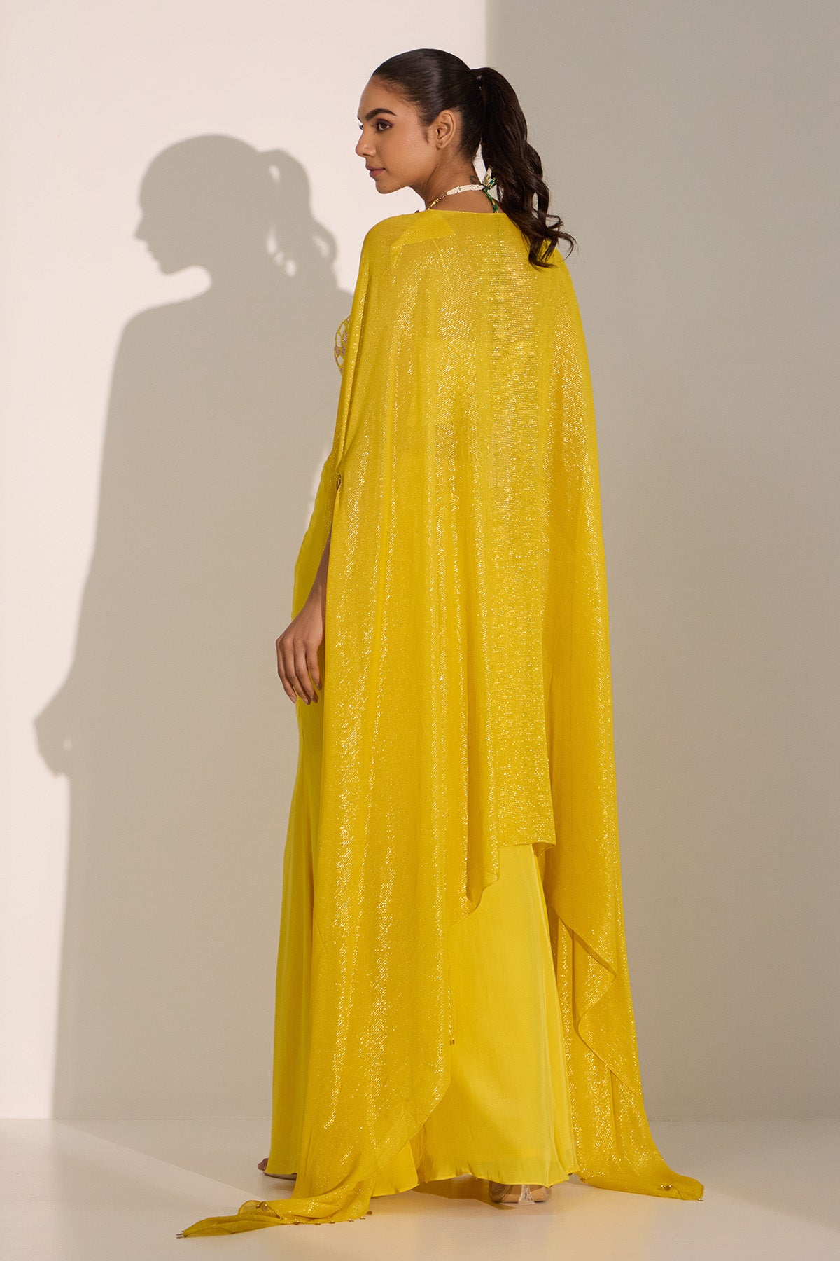 Yellow Nakshi Work Cape Set