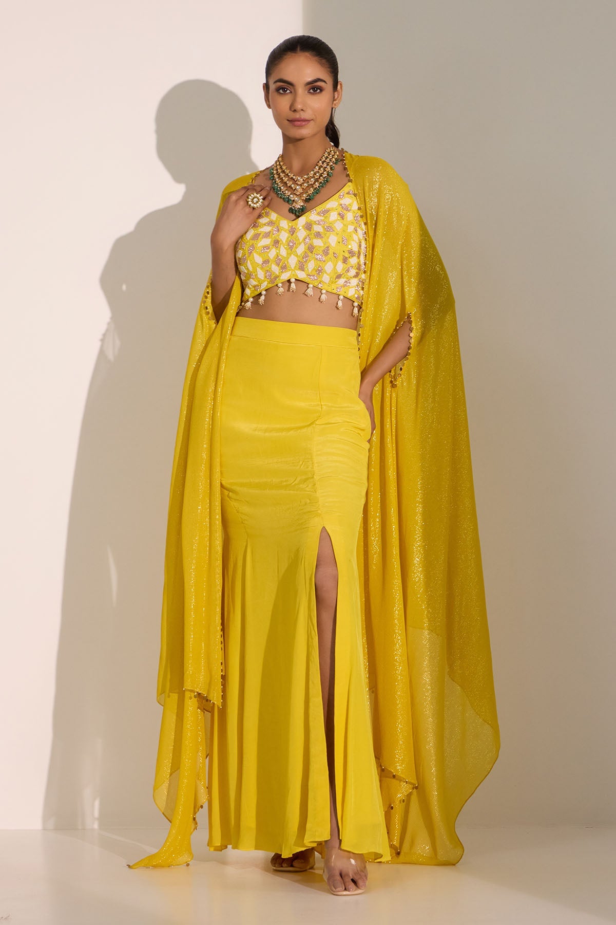 Buy Yellow Nakshi Work Cape Set by Nitisha Kashyap for women online at ScrollnShops