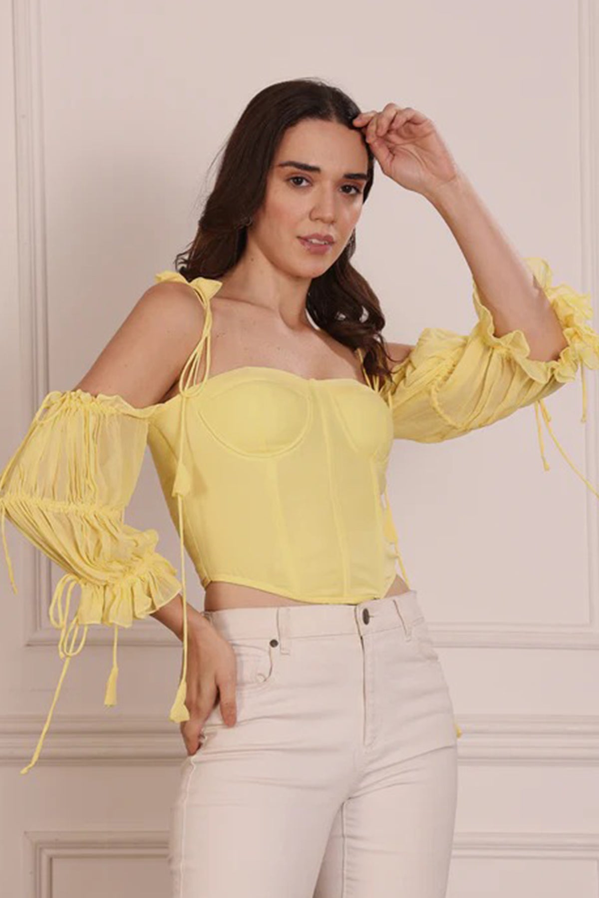 Yellow Off Shoulder Crop Top
