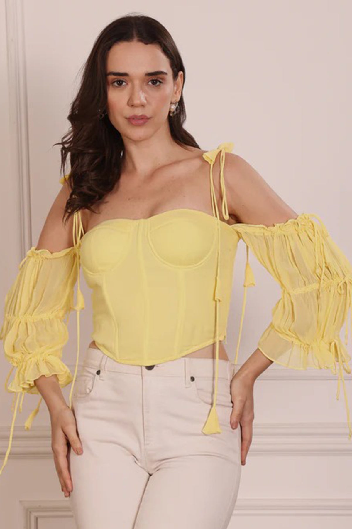 Buy Yellow Off Shoulder Crop Top for women by Seoraa online available at scrollnshops