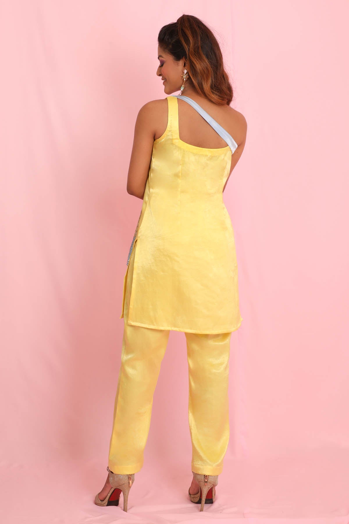 Yellow One Shoulder Kurta Set