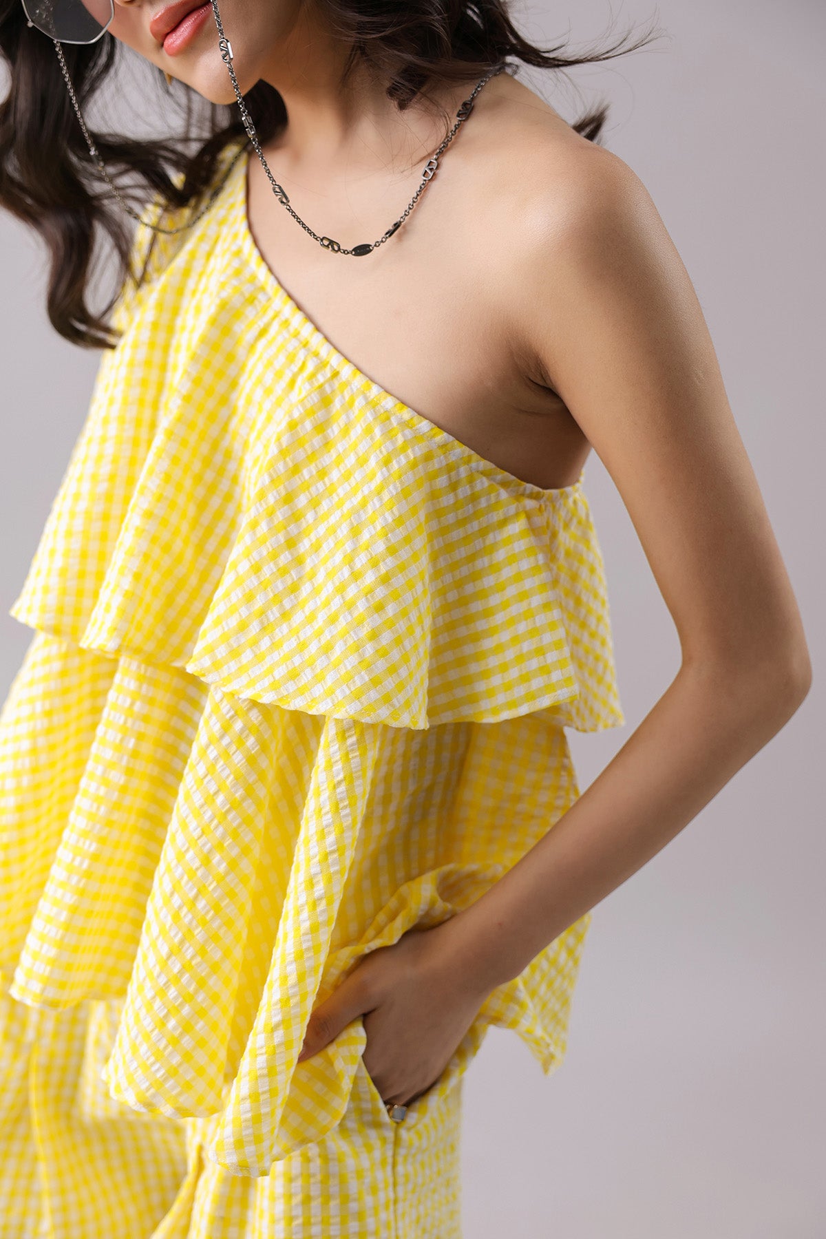 Yellow One Shoulder Top & Shorts