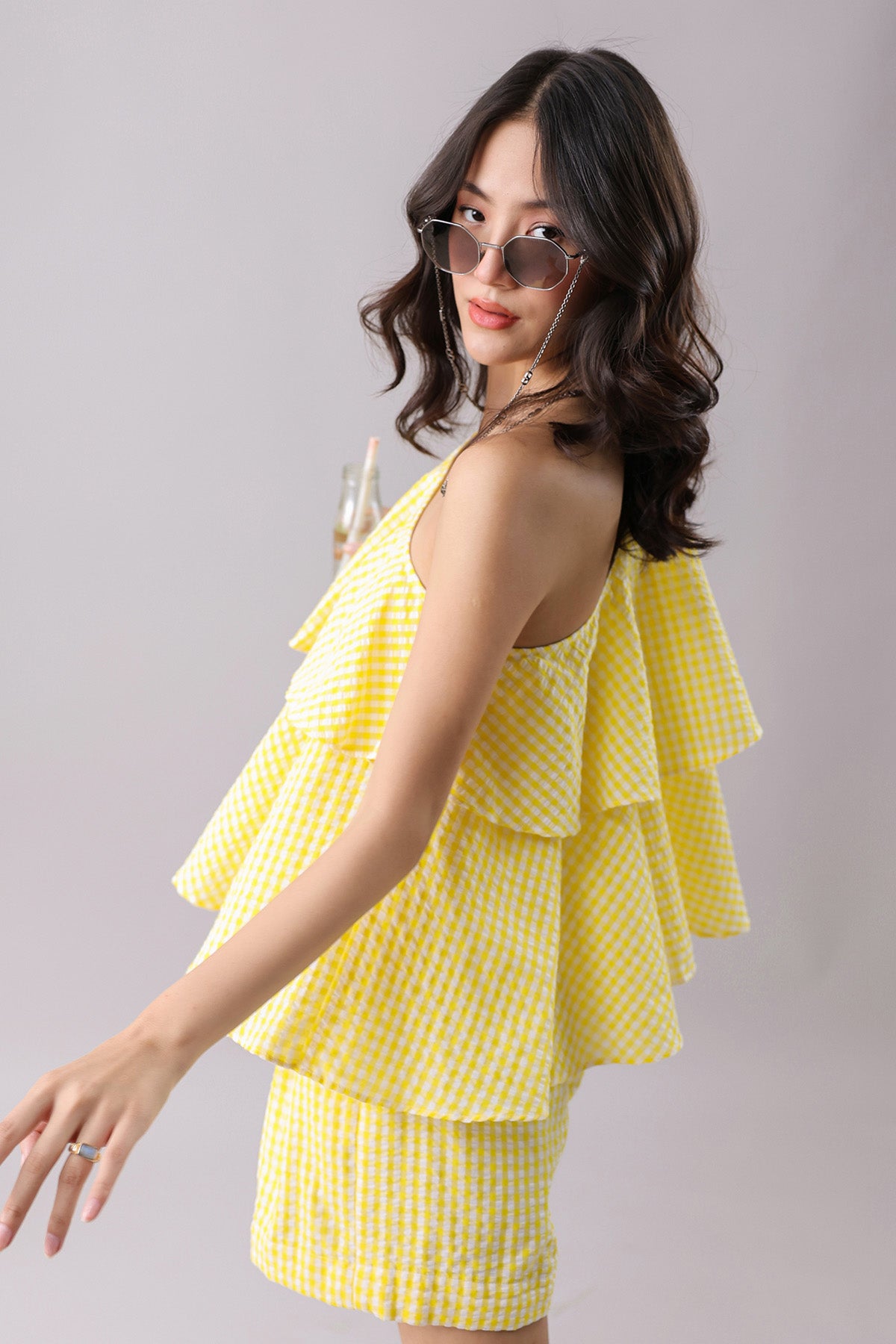 Yellow One Shoulder Top & Shorts