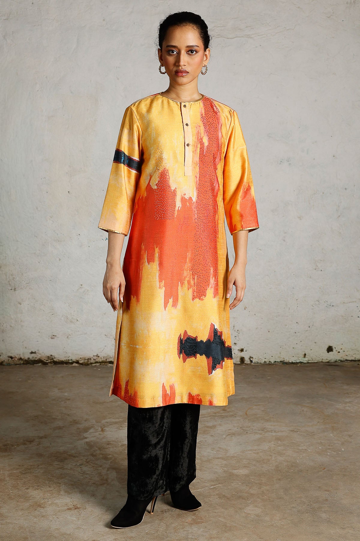 Buy Yellow & Orange Printed Kurta for women by Saksham Neharicka online available at scrollnshops