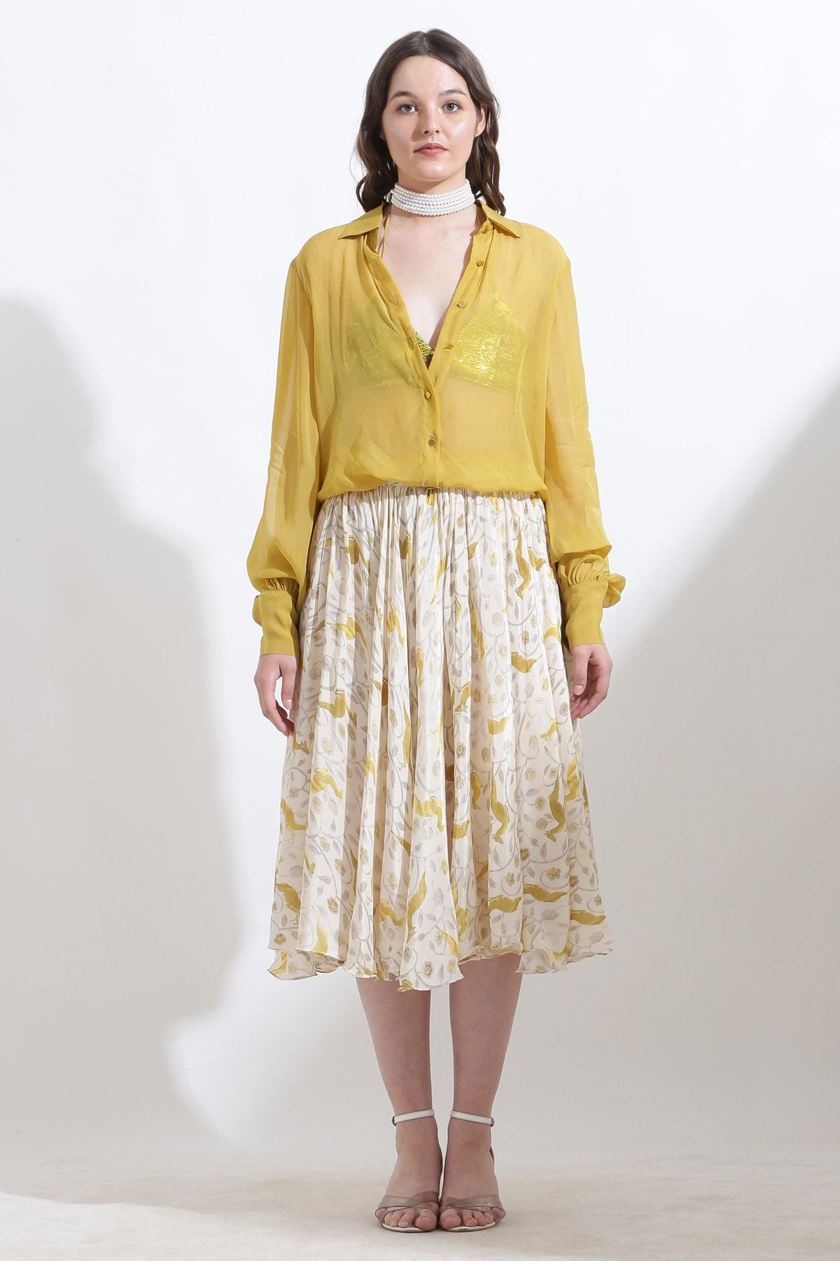 Designer Kusmi Golden Gleam: Airy Organza Top with Puff Sleeves For Women at ScrollnShops