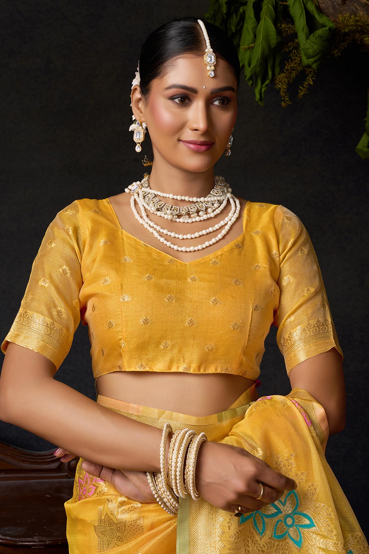 Yellow Organza Khadi Zari Saree