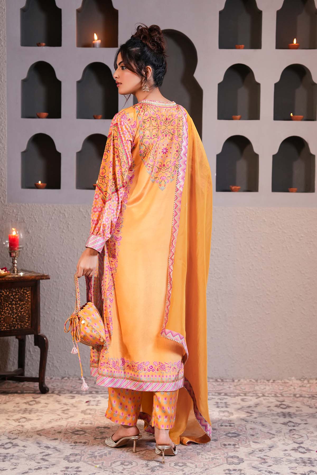 Yellow Organza Sequins Dupatta