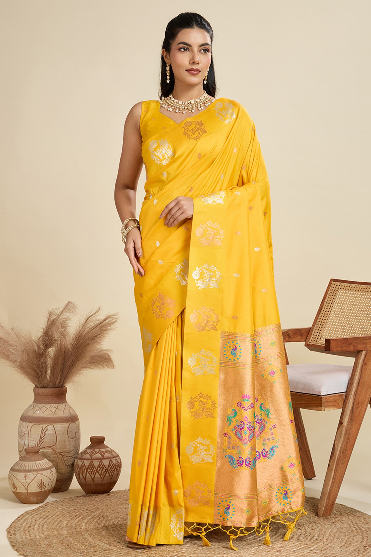Yellow Paithani Saree & Blouse