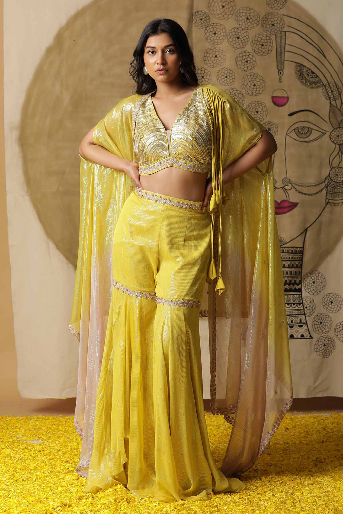 Buy Arpita SulakshanaYellow Palazzo & Cape Set