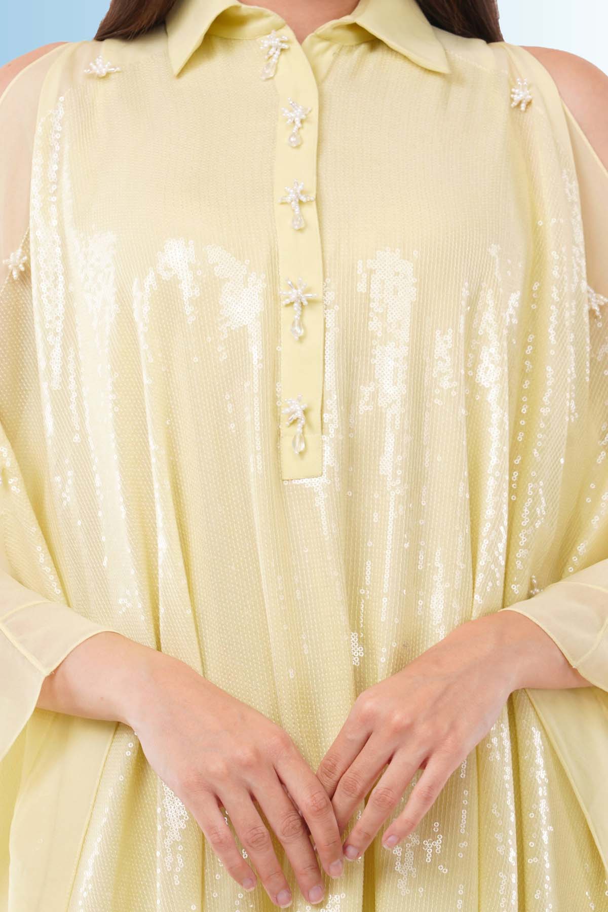 Yellow Pearl Embroidered Kaftan