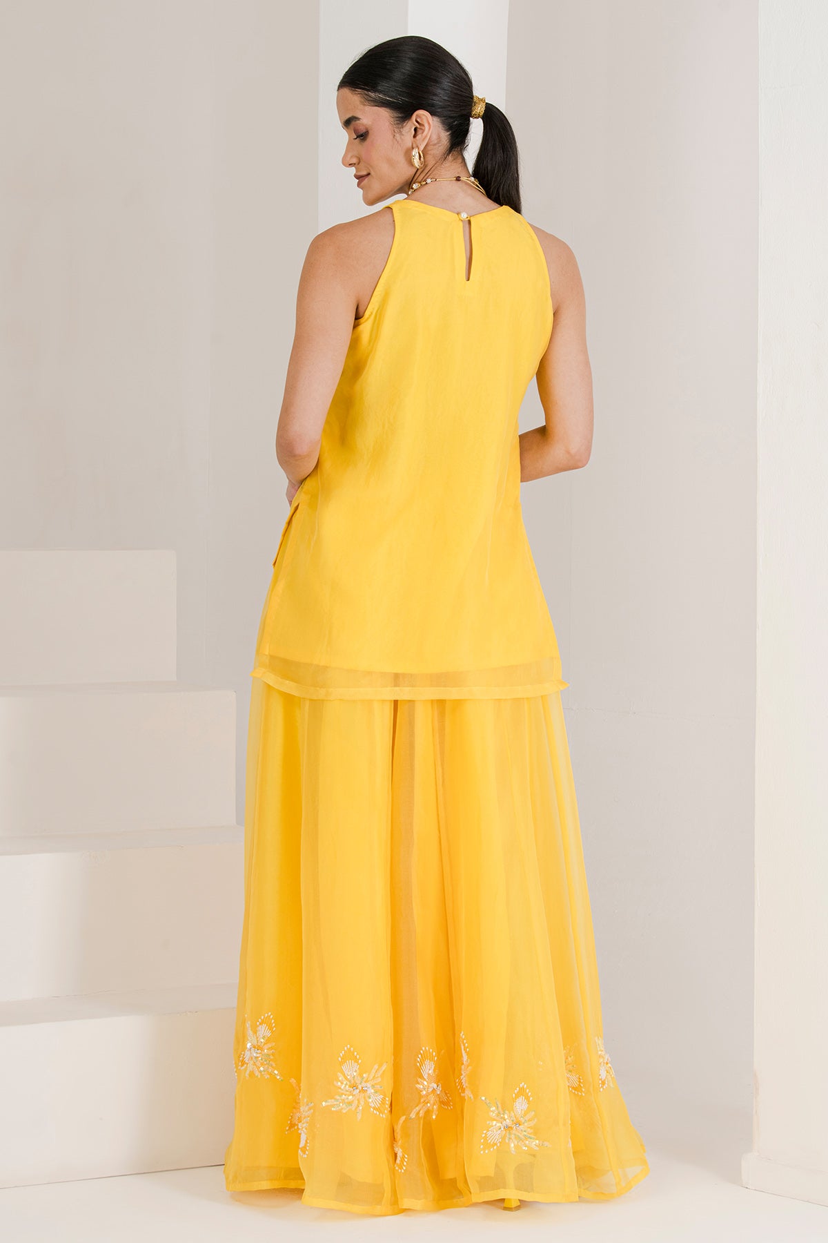 Yellow Pearls Work Sharara Set