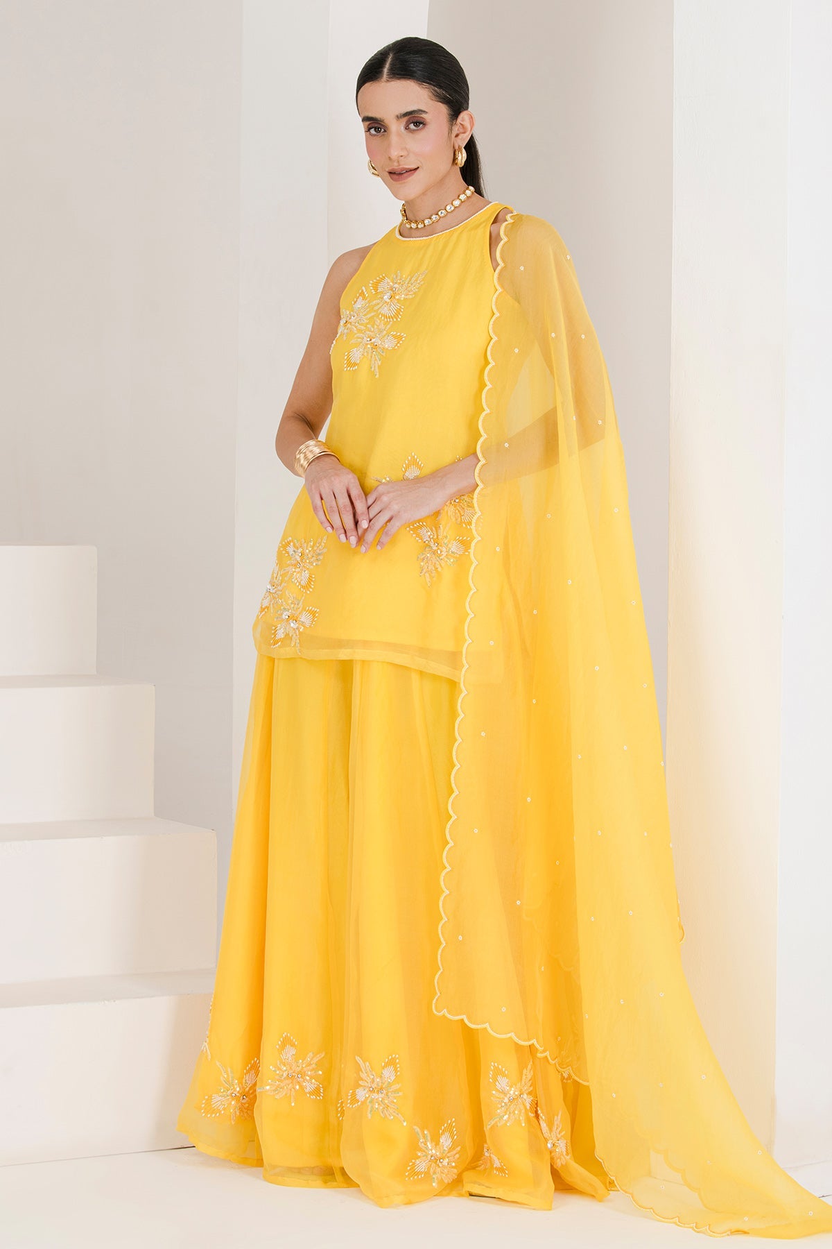 Buy Yellow Pearls Work Sharara Set by The Maive for women online at ScrollnShops
