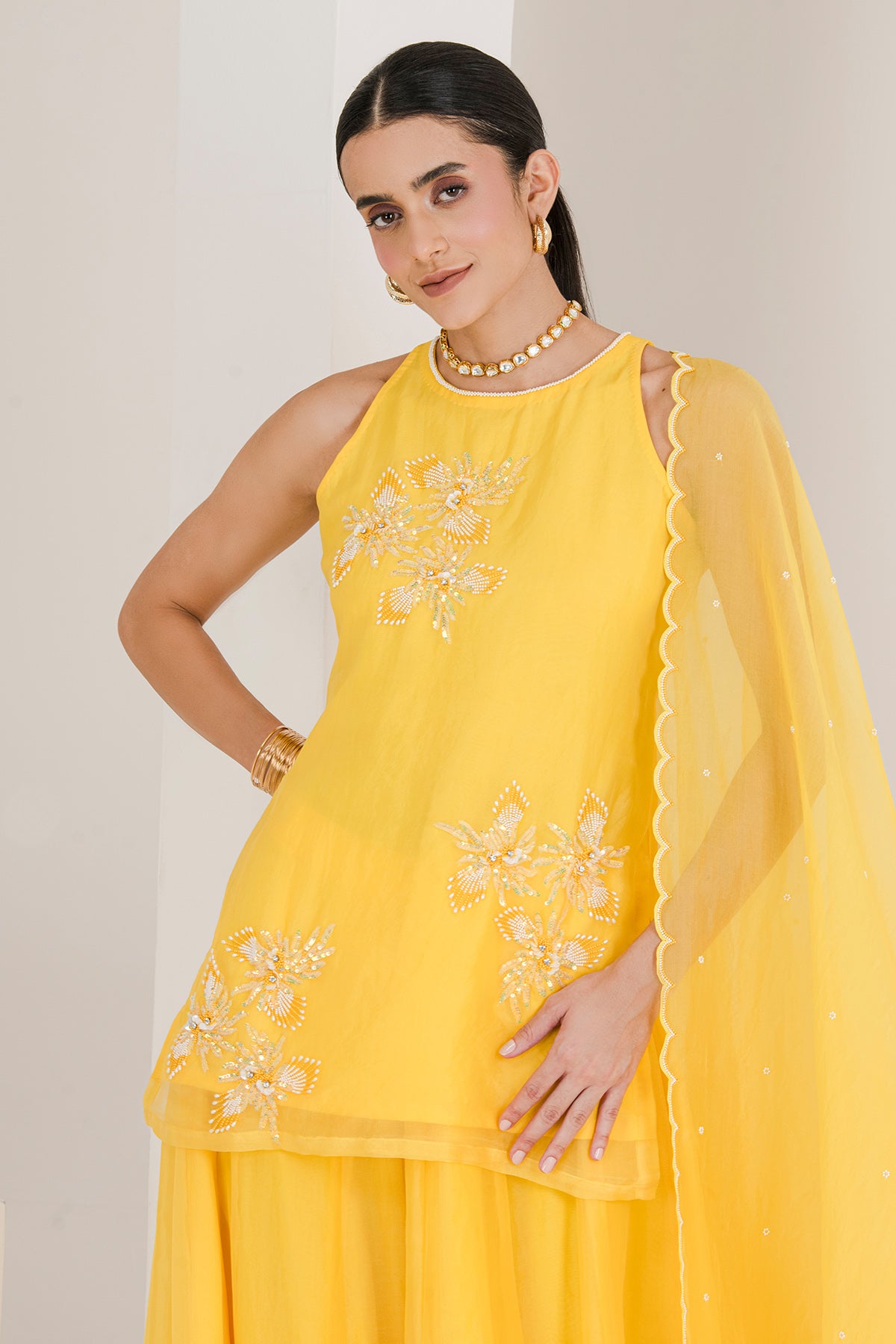 Yellow Pearls Work Sharara Set