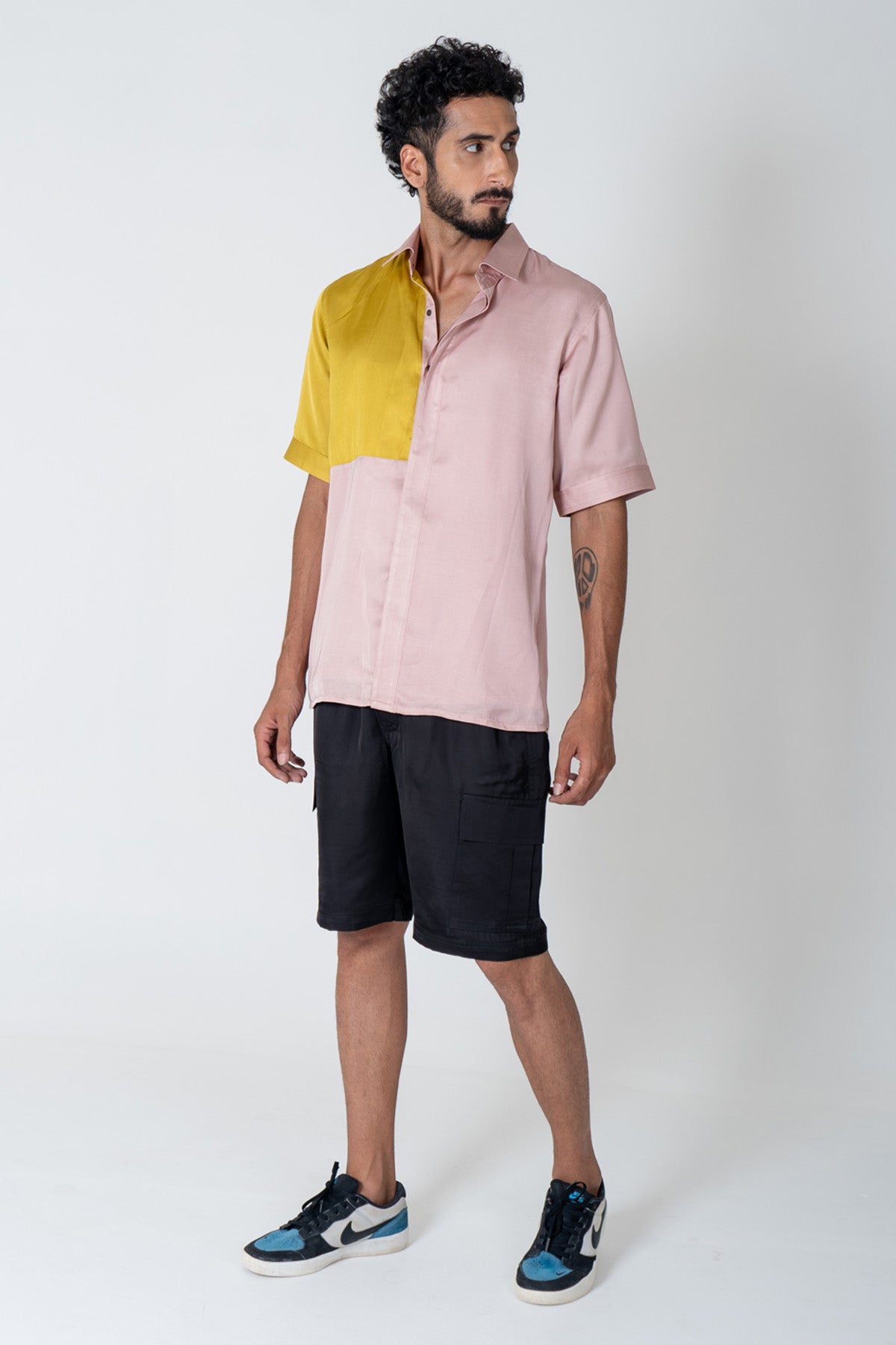 Neora by Nehal Chopra Yellow & Pink Colorblock Shirt for men online at ScrollnShops