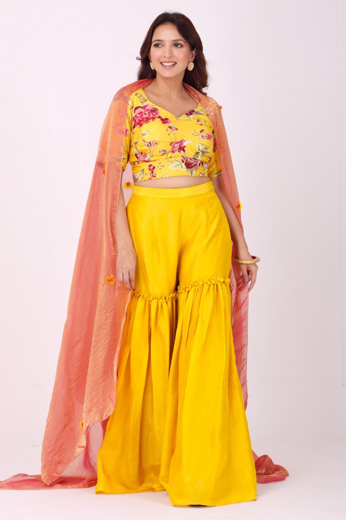 Buy Yellow Pink Floral Indo-Western for women by Namita Sharma Designer online available at scrollnshops