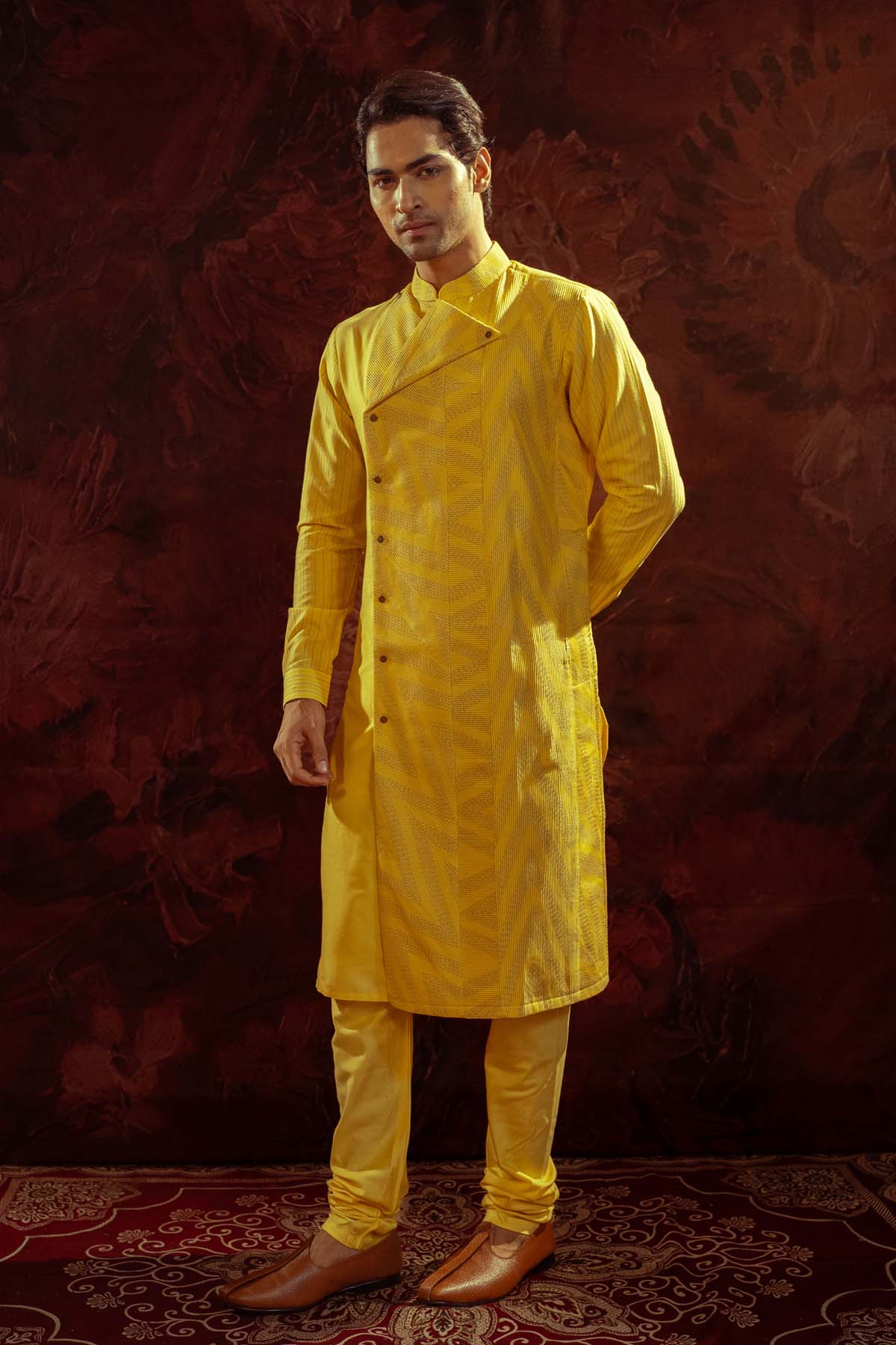 Buy Yellow Pintuck Panelled Kurta Set Online