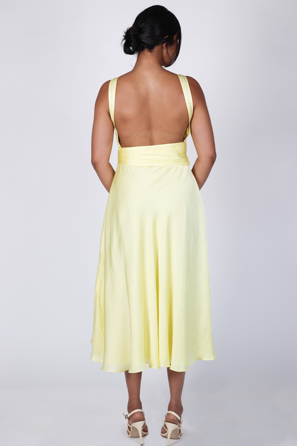 Yellow Pleated High-Low Dress