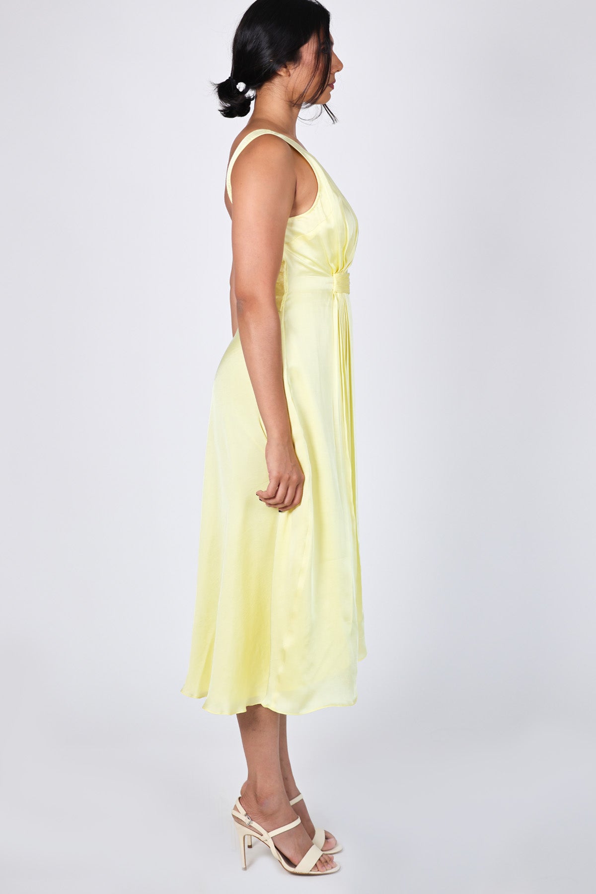 Yellow Pleated High-Low Dress