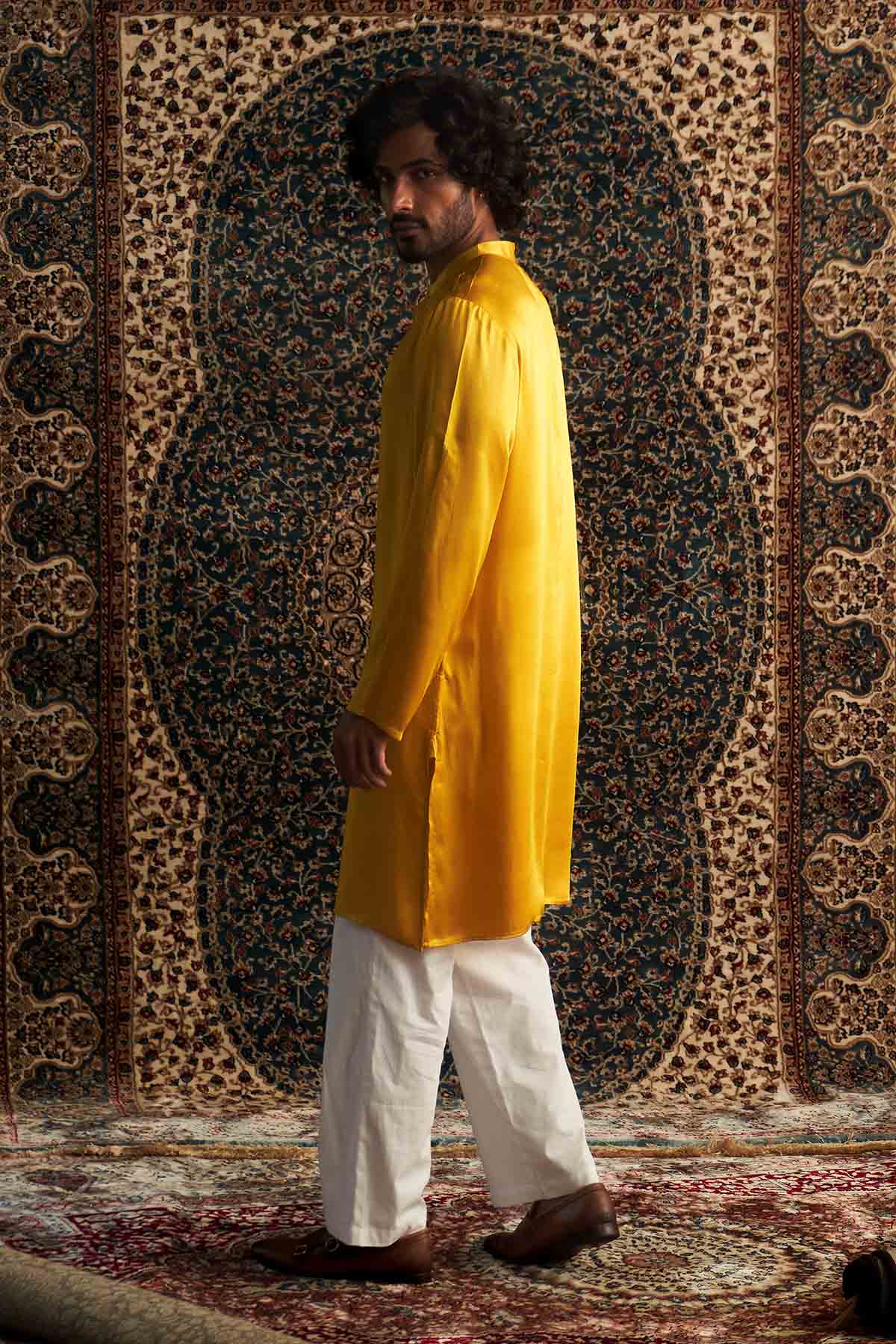 Yellow Pocket Kurta & Trousers
