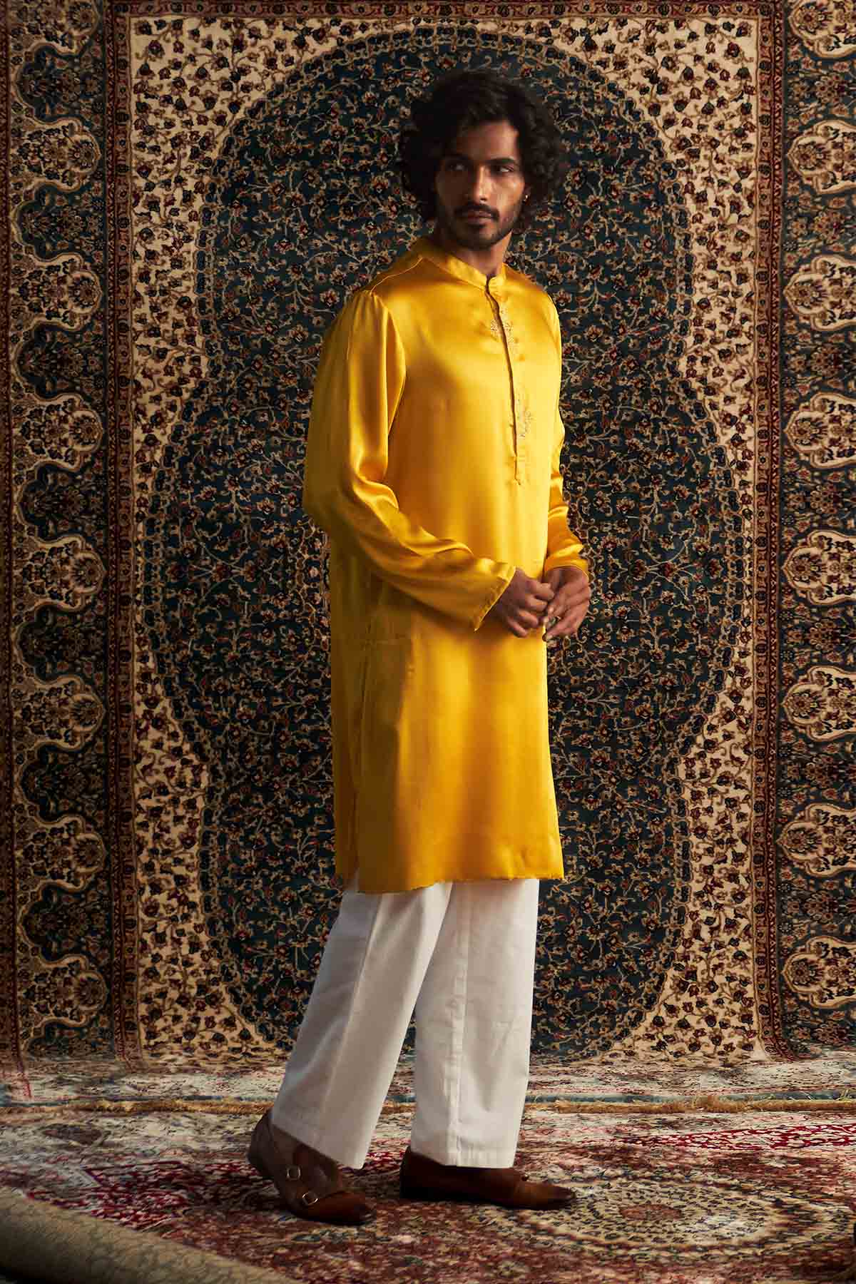 Yellow Pocket Kurta & Trousers