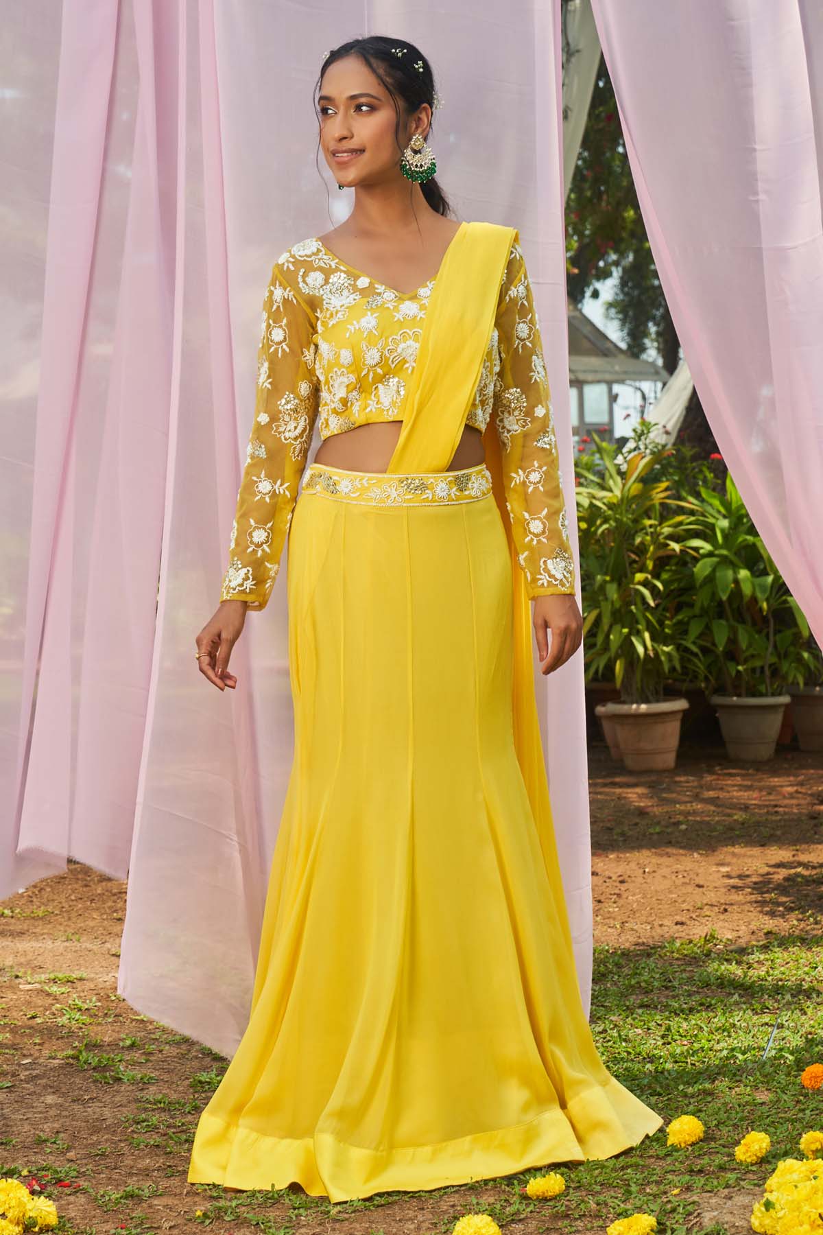 Yellow Prestitch Saree & Blouse