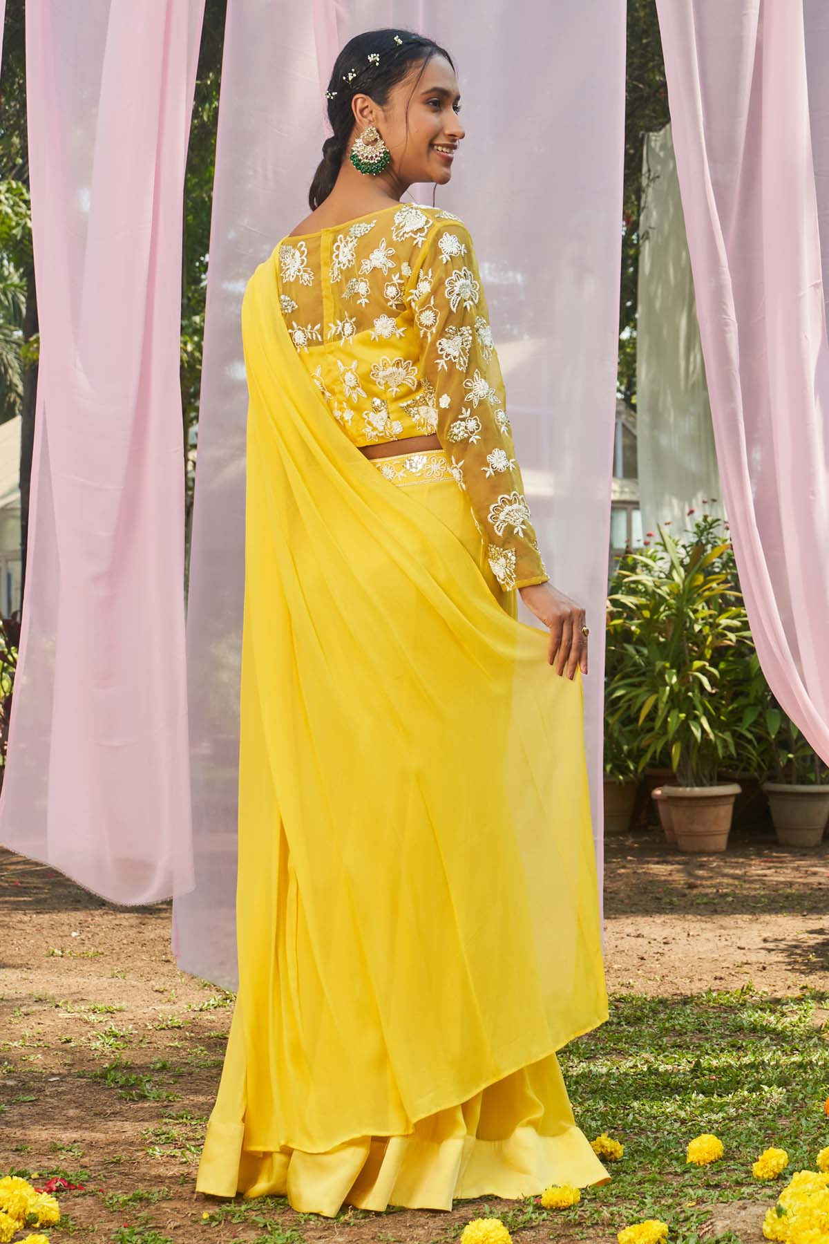 Yellow Prestitch Saree & Blouse