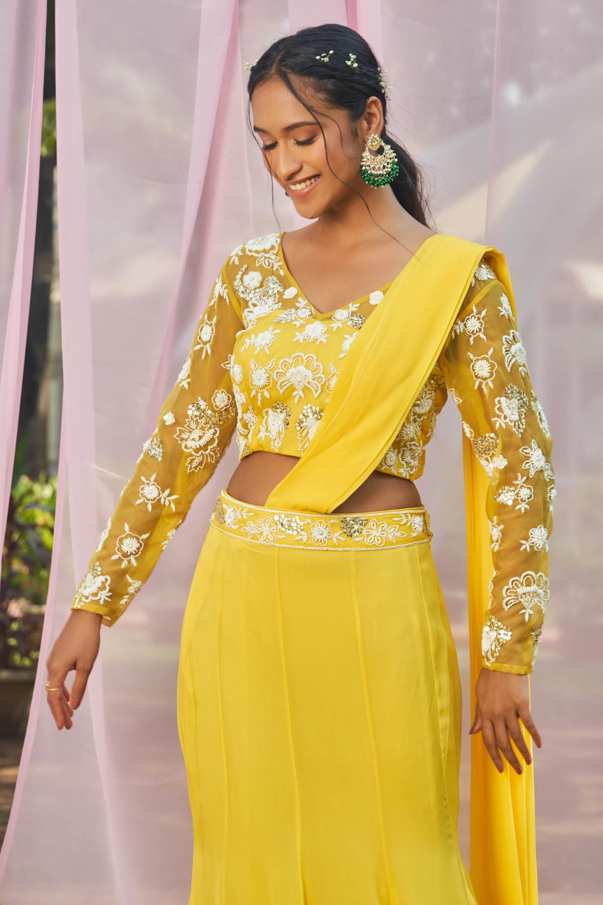 Yellow Prestitch Saree & Blouse