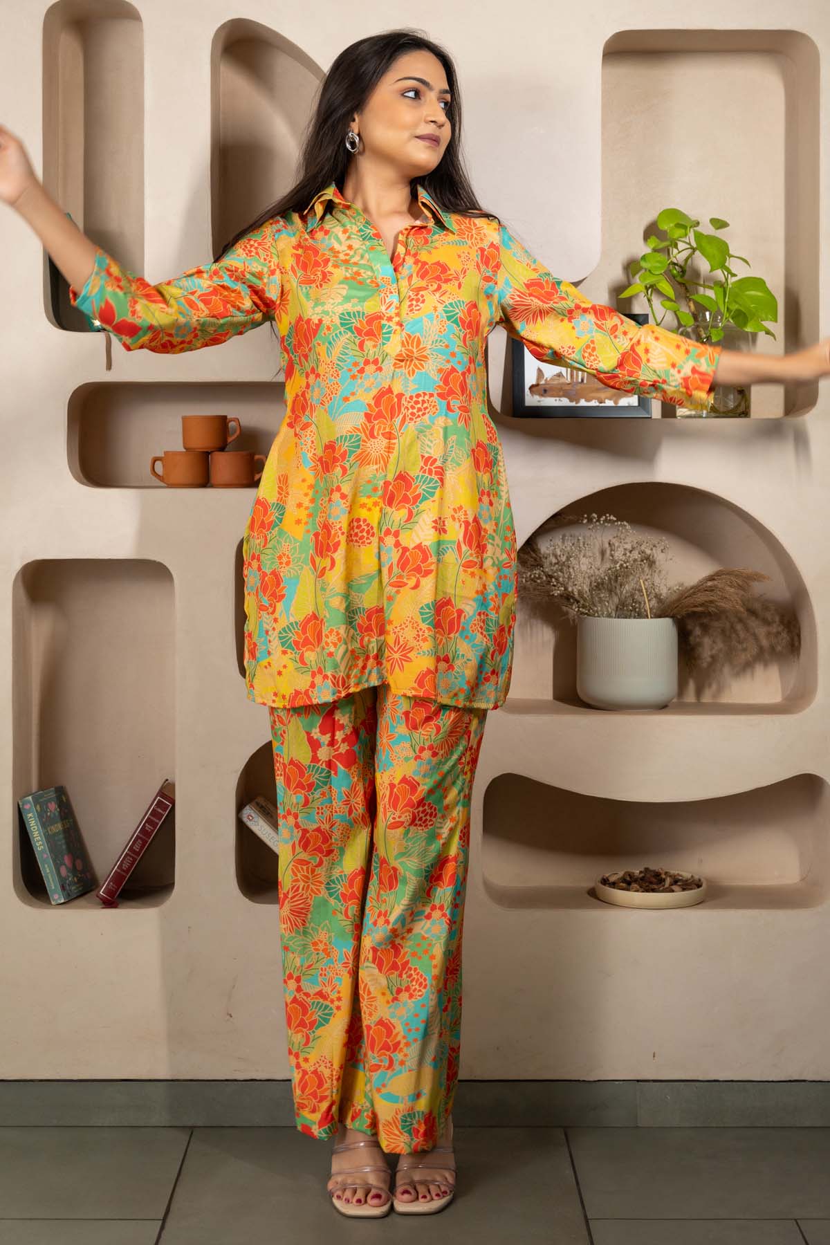 Buy Yellow Print Collar Co-ord Set Online