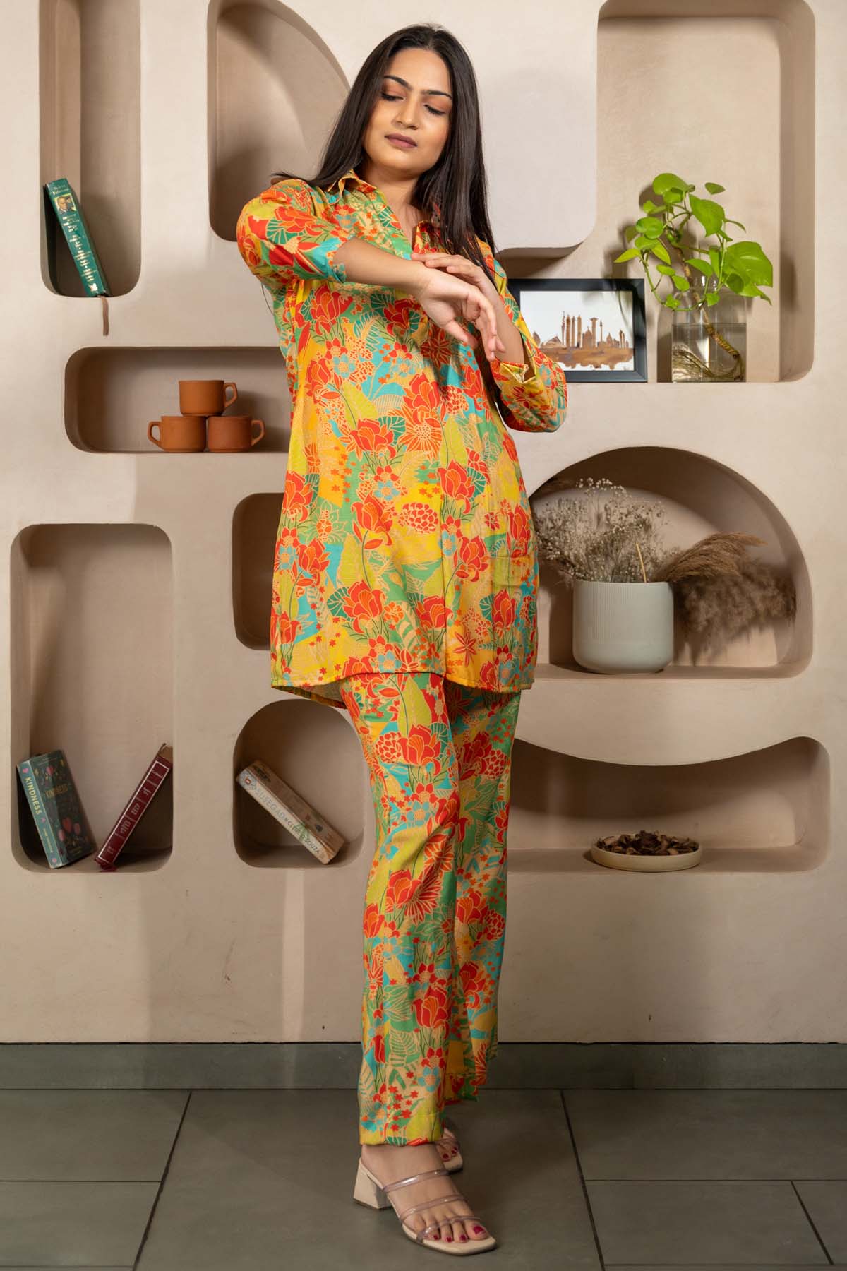 Yellow Print Collar Co-ord Set