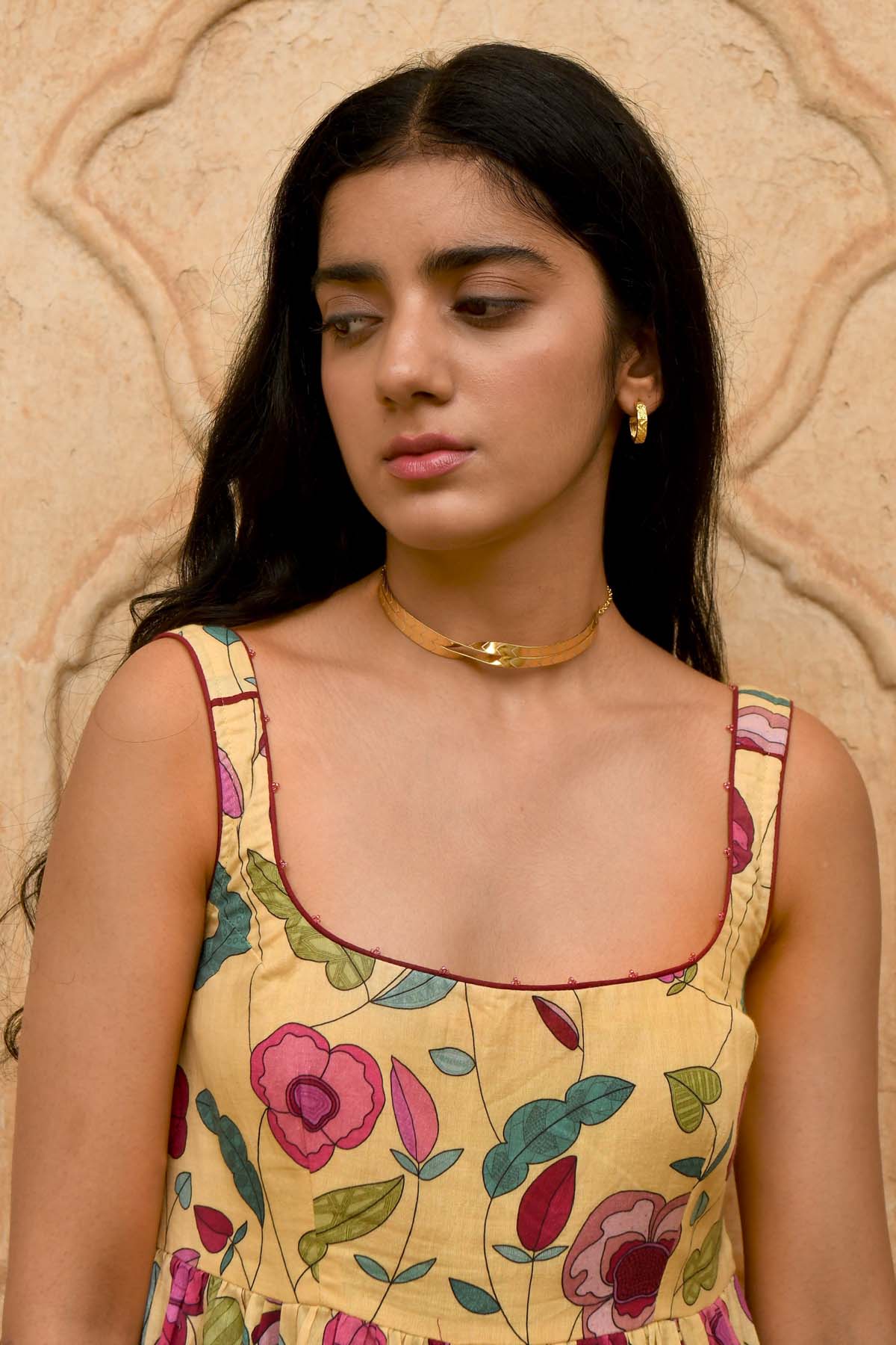 Yellow Print Flared Kurta Set