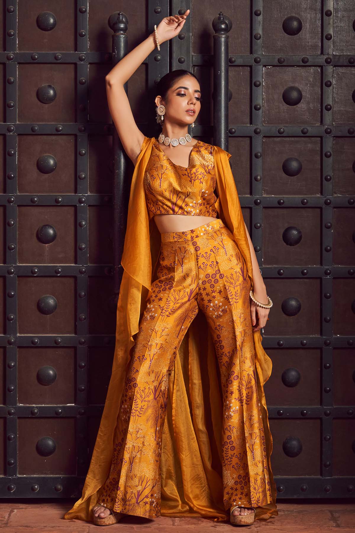 Yellow Print Indo-Western Set