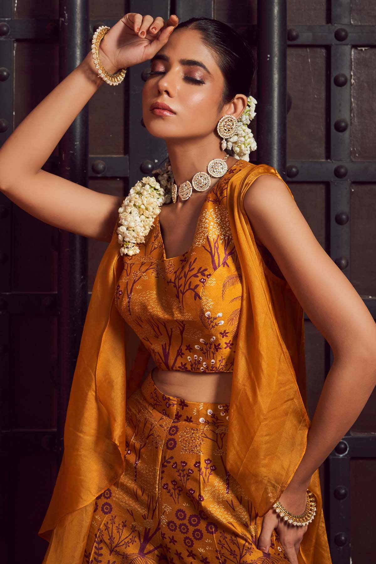 Yellow Print Indo-Western Set