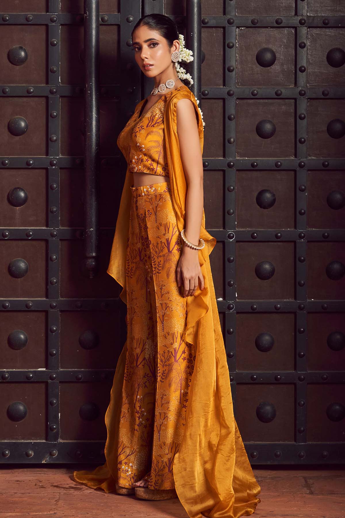 Yellow Print Indo-Western Set