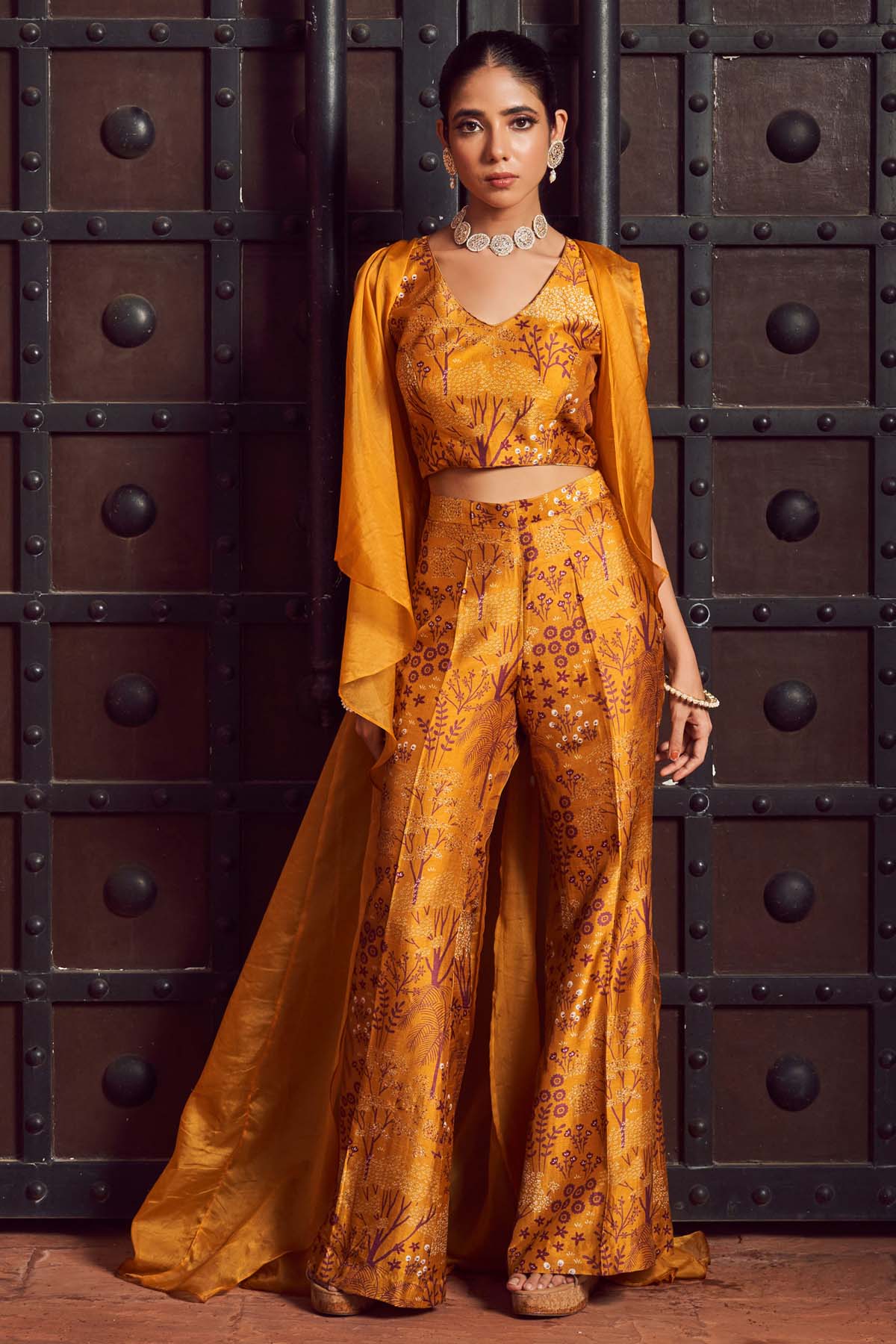 Megha Pitti Yellow Print Indo-Western Set for women online at ScrollnShops