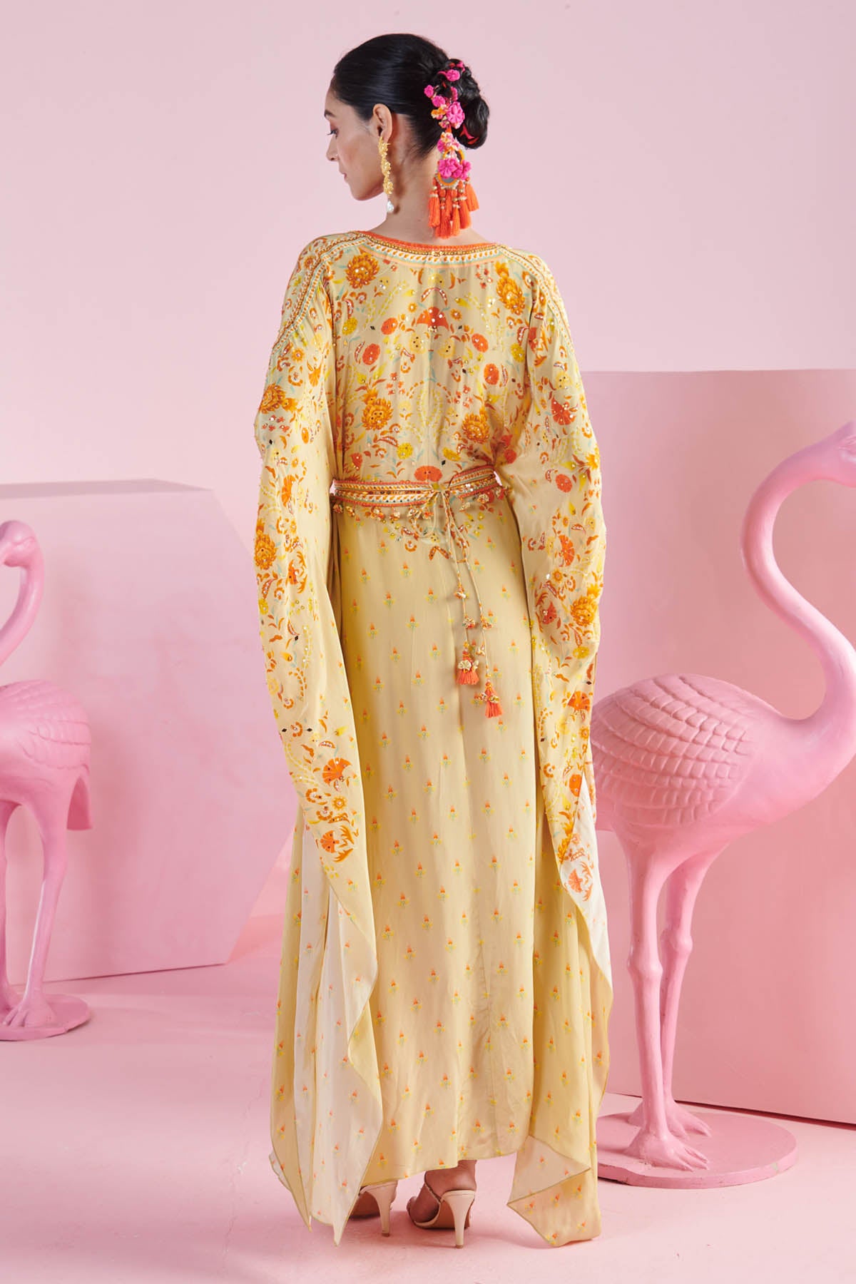 Yellow Print Kaftan Dress & Belt