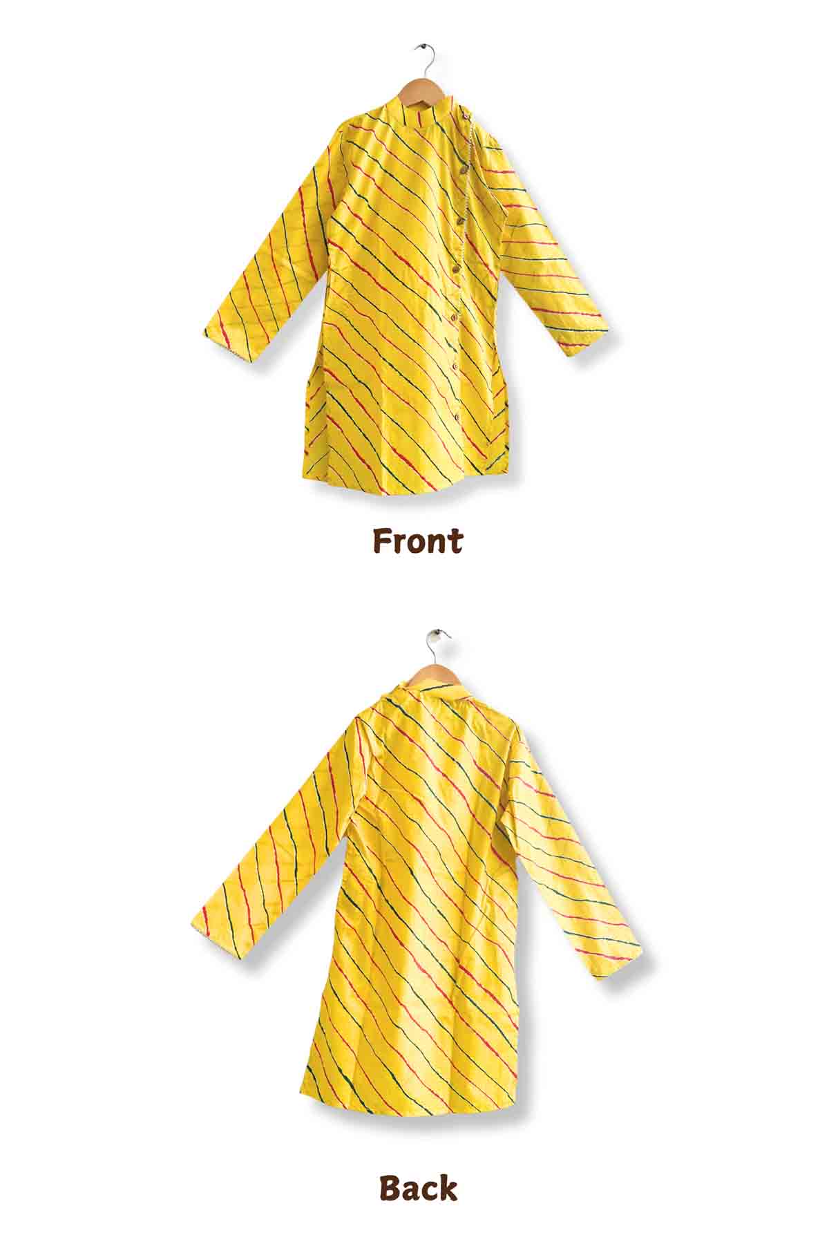 Yellow Print Long Kurta & Dhoti