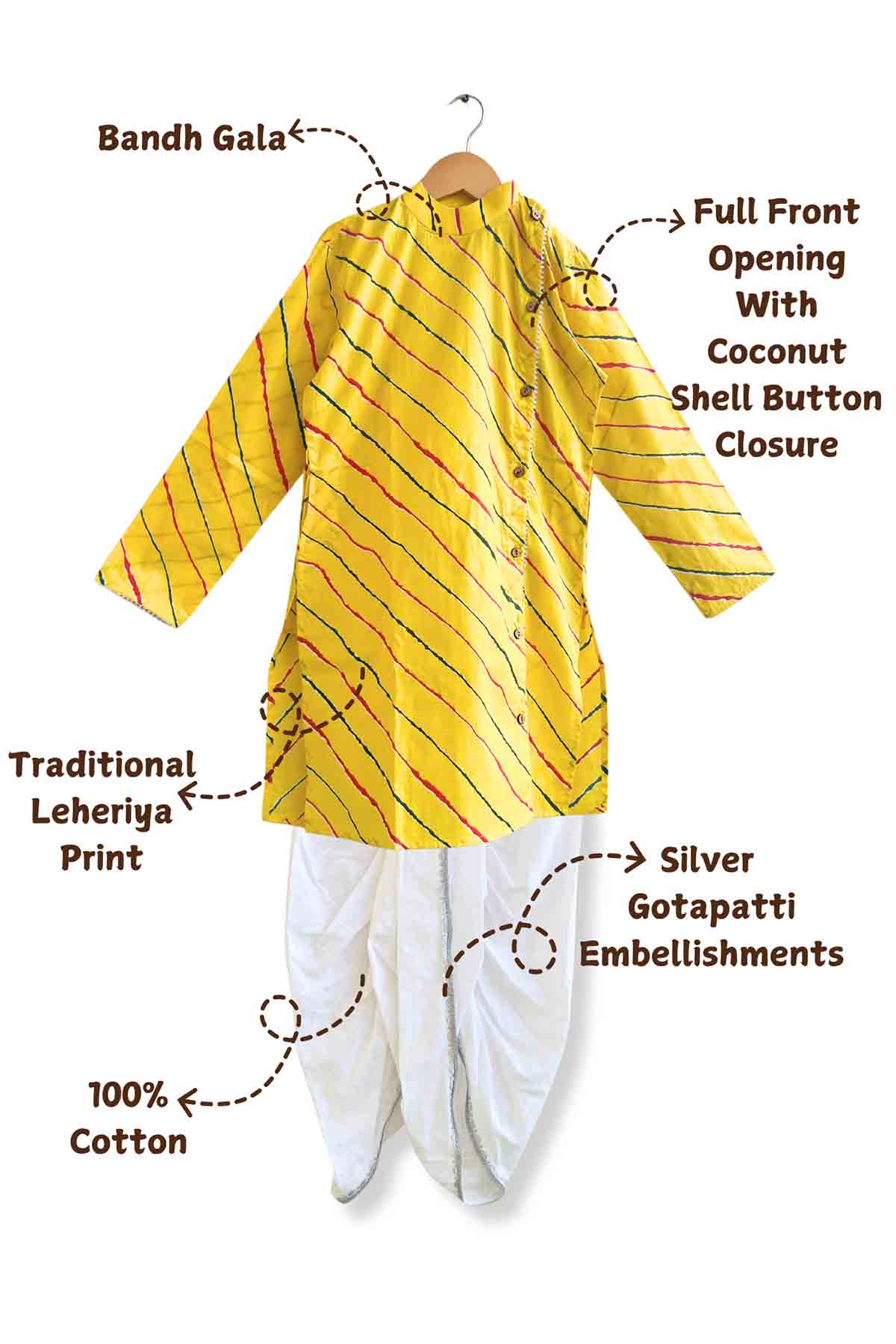 Mamma's Bear Yellow Print Long Kurta & Dhoti for kids online at ScrollnShops