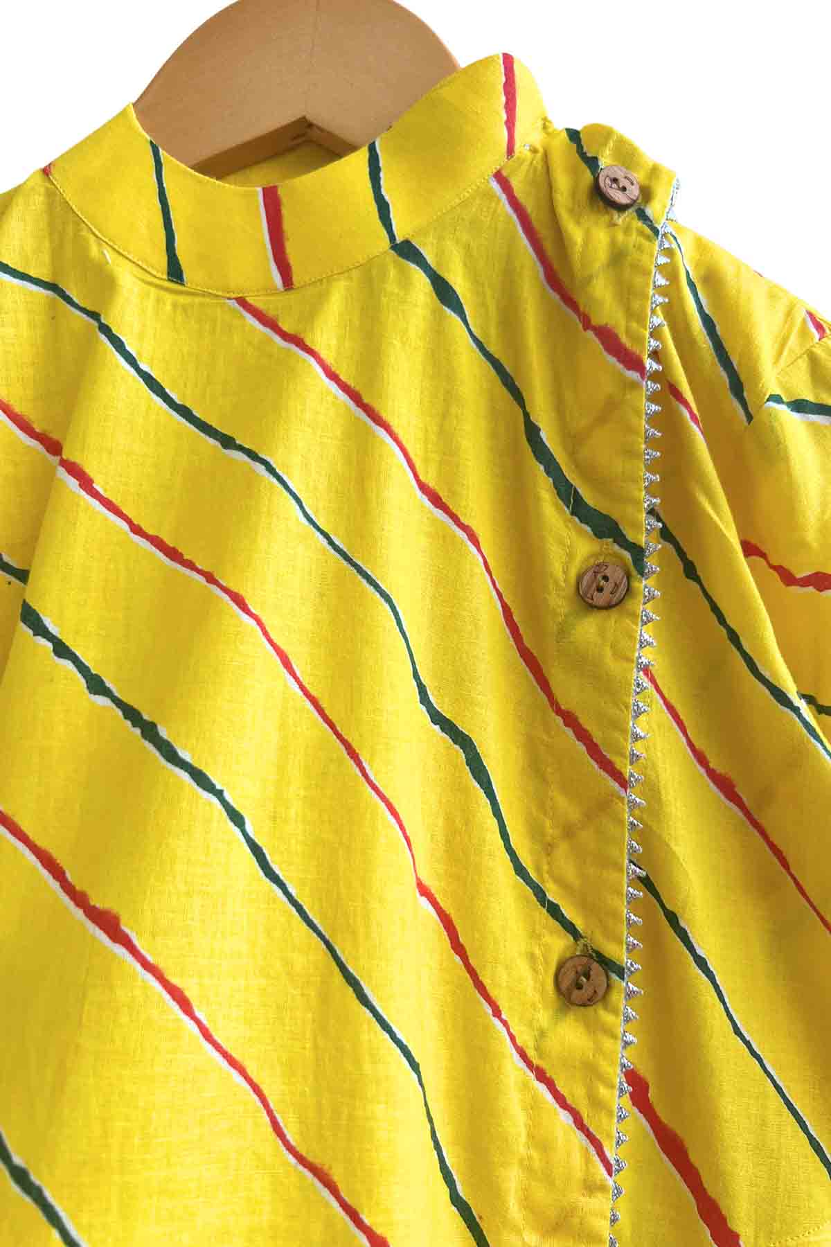 Yellow Print Long Kurta & Dhoti
