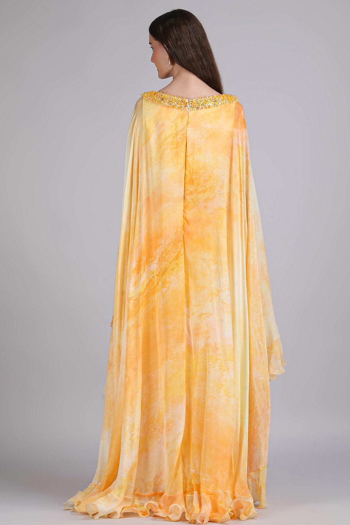 Yellow Print Ruffle Maxi Dress