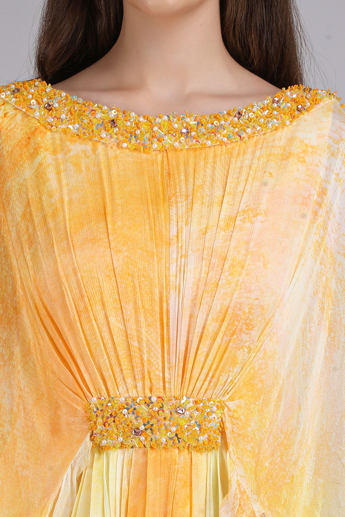 Yellow Print Ruffle Maxi Dress