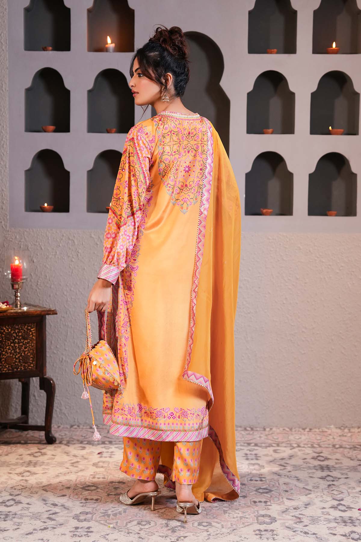 Yellow Print Straight Kurta Set