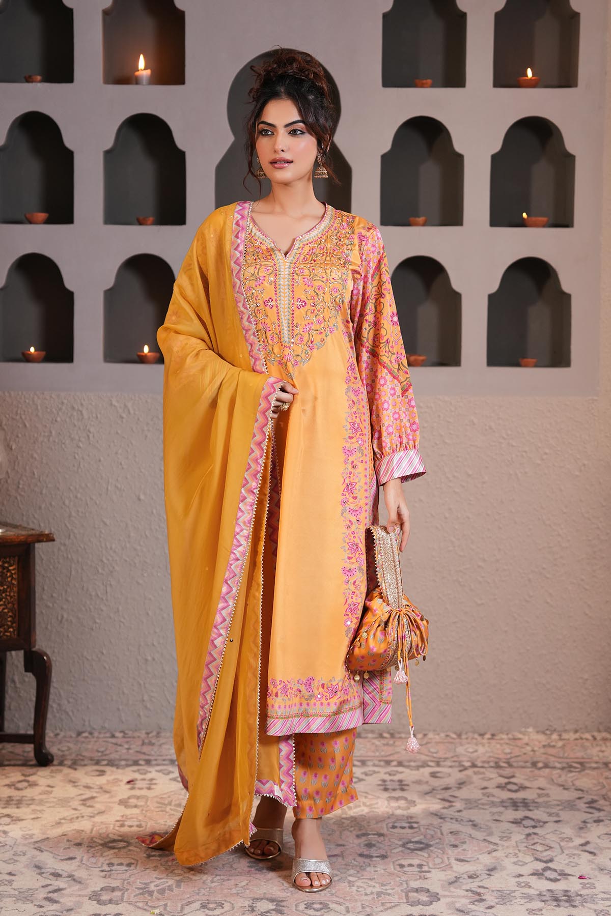 Buy Yellow Print Straight Kurta Set by Ugna by Unnati for women online at ScrollnShops