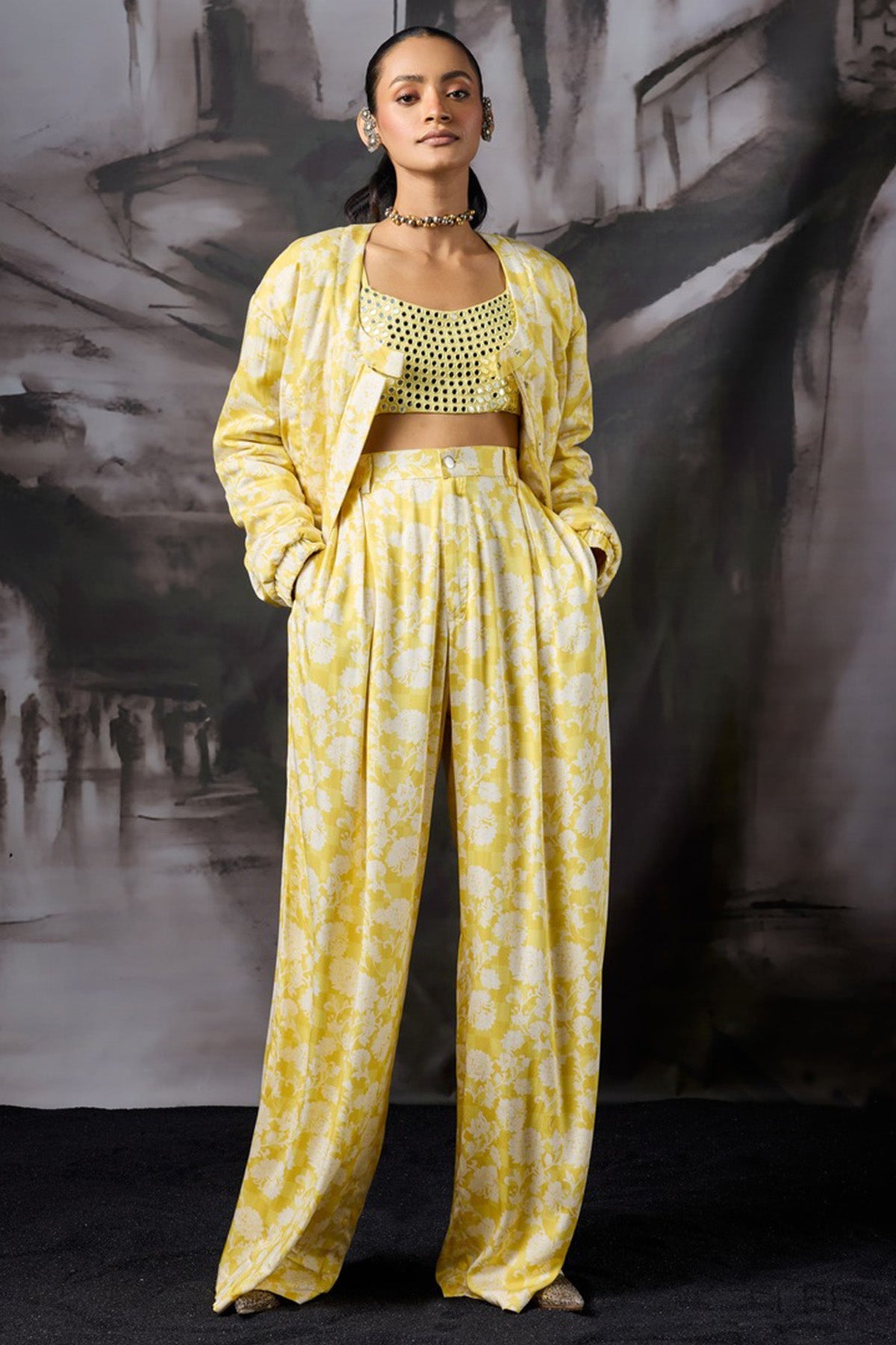 Buy Yellow Printed Bomber Jacket for women by ADK online available at scrollnshops