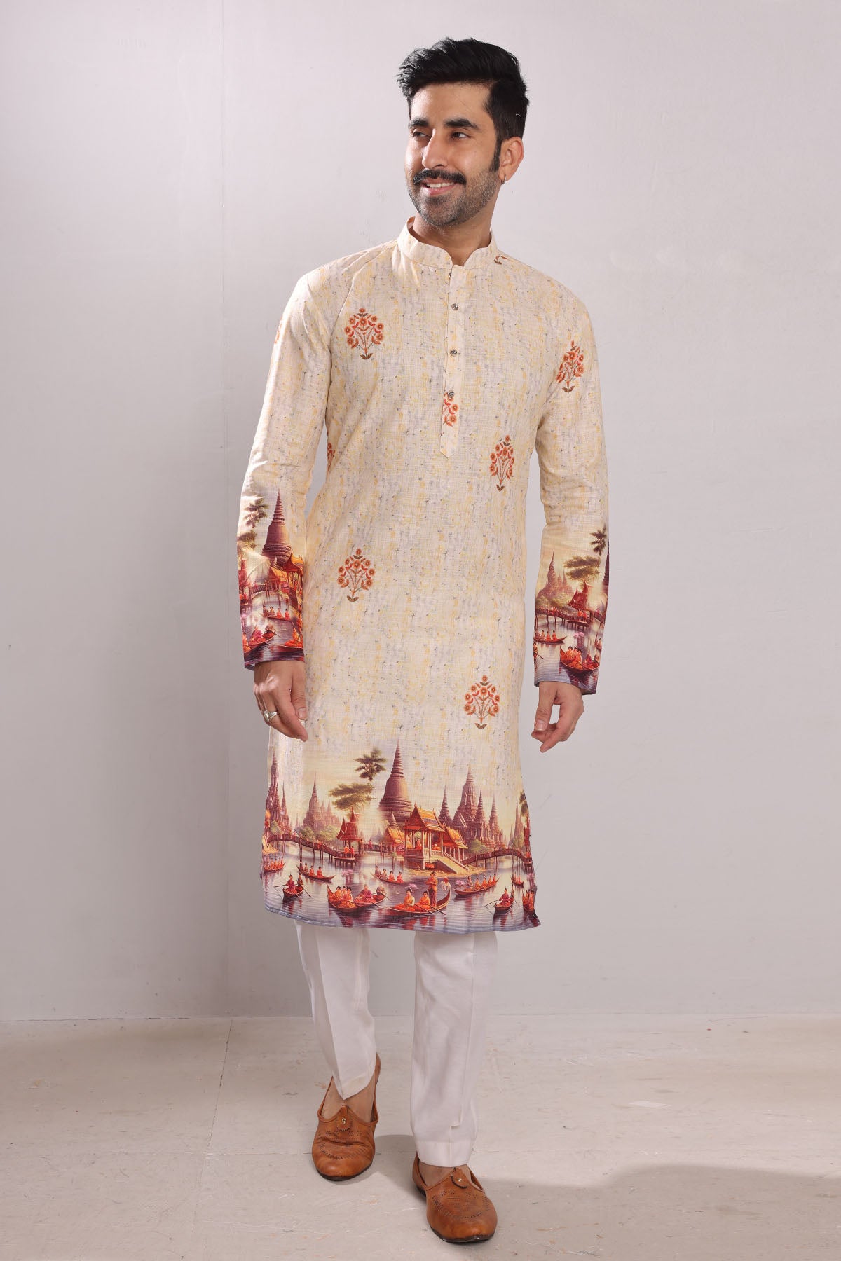 Yellow Printed Cotton Kurta