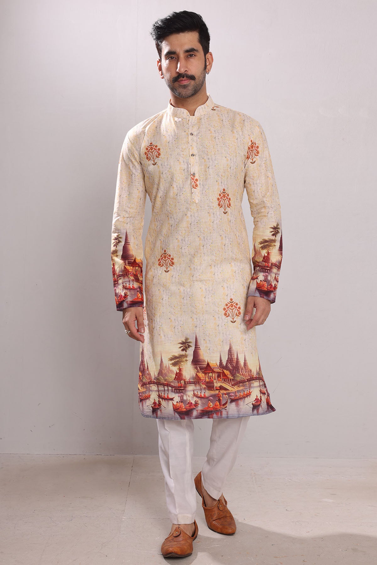 Yellow Printed Cotton Kurta