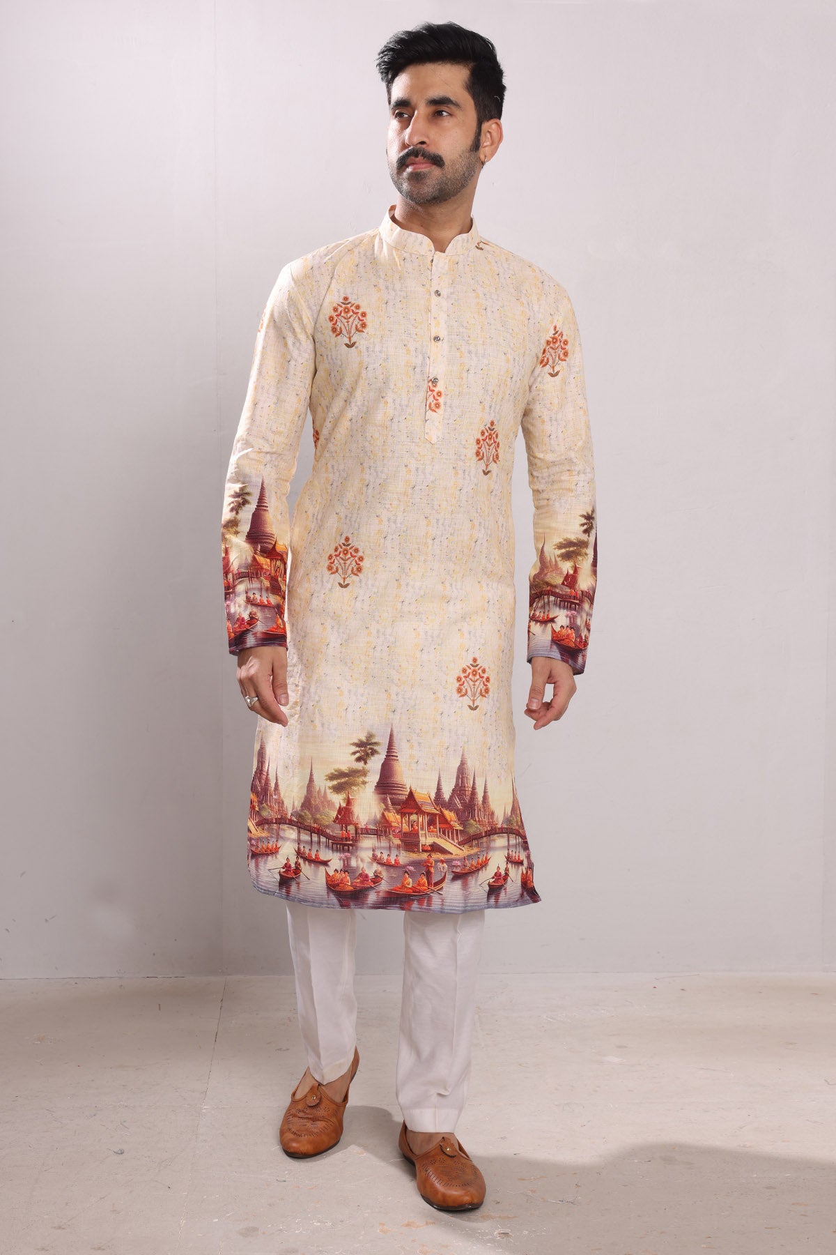 Yellow Printed Cotton Kurta